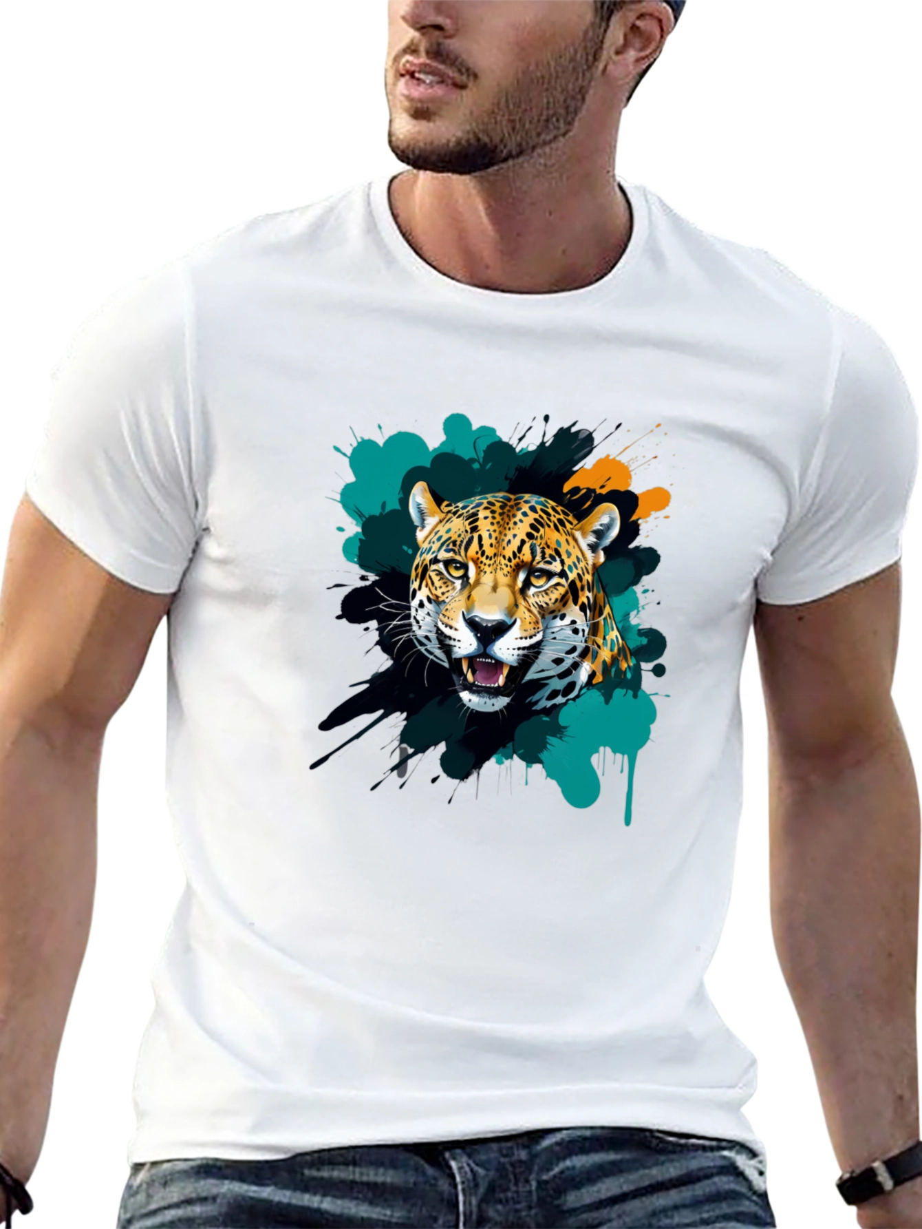 Black Jaguar Graphic T-Shirt - Cool Animal Print Tee view 13