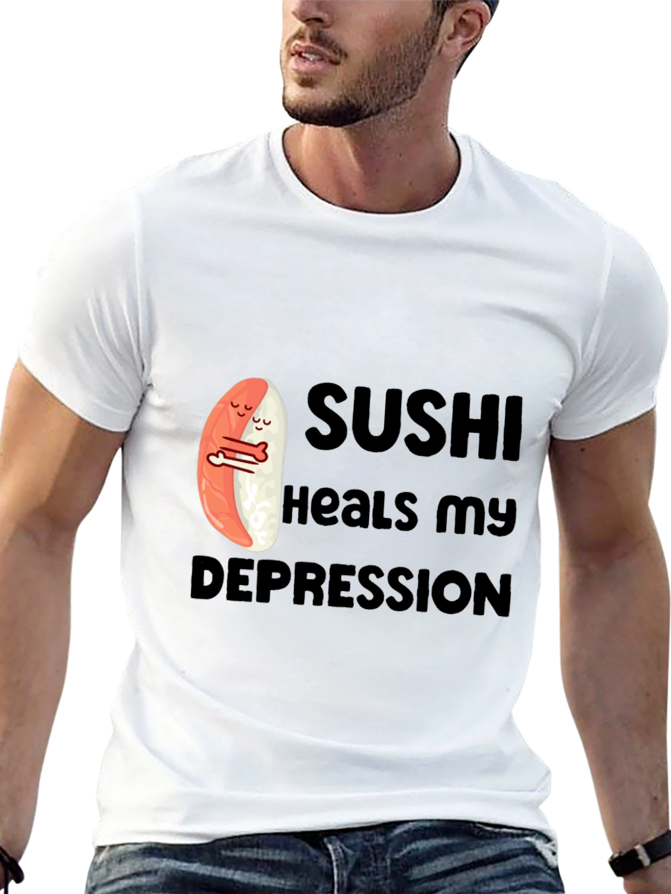 Black Sushi Heals My Depression Graphic T-Shirt view 13