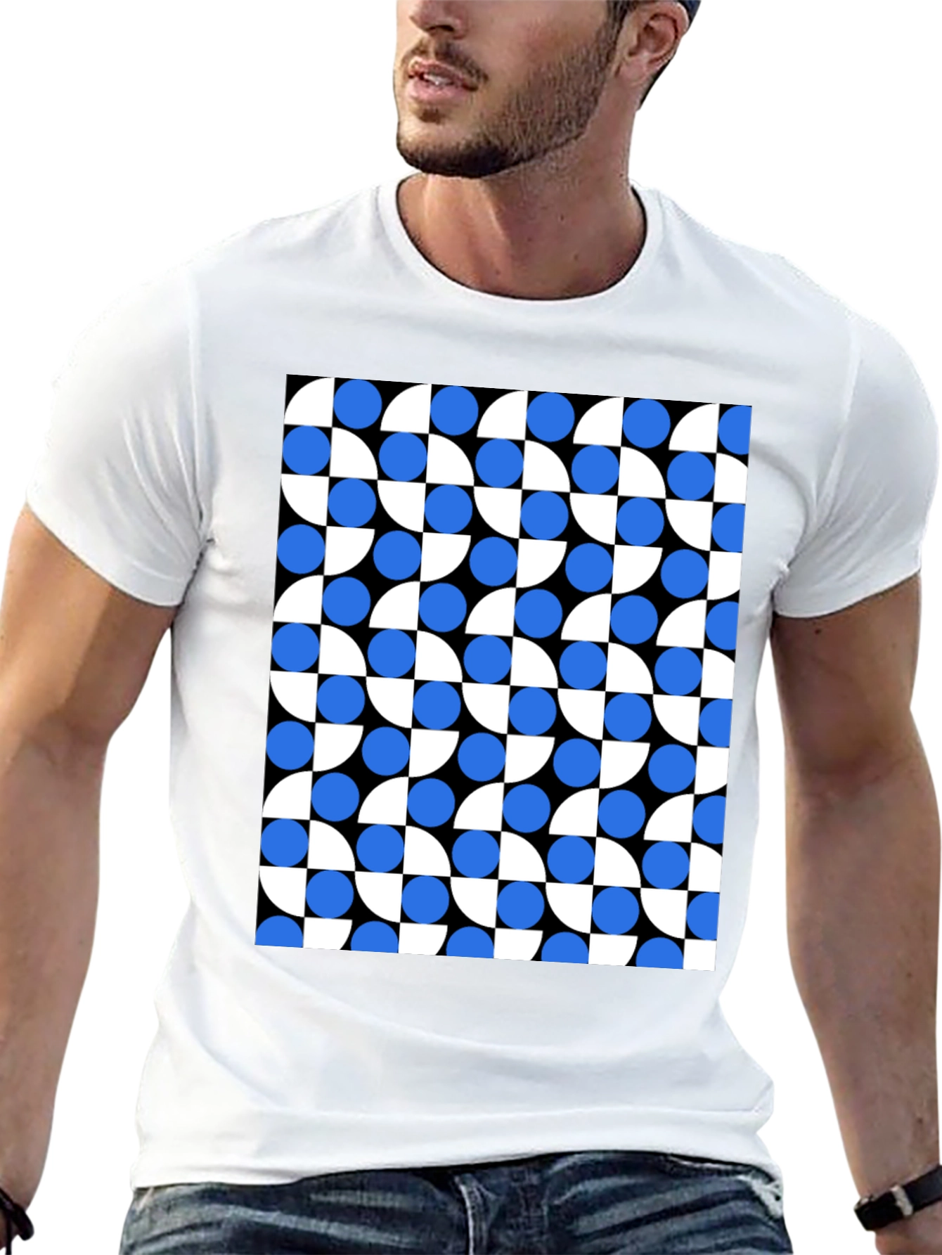 Black Modern Geometric Pattern T-Shirt view 13