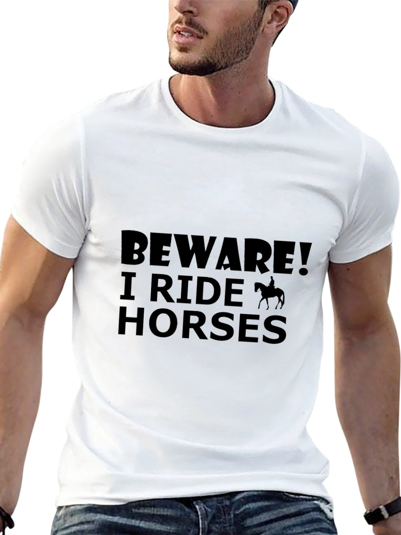 Black Beware I Ride Horses - Novelty Graphic T-Shirt view 13