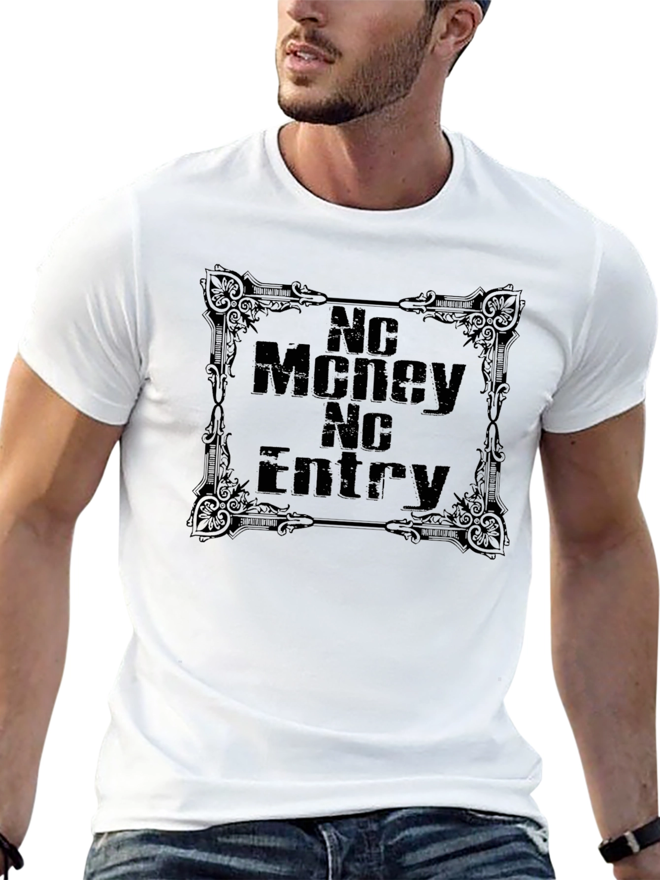 Black No Money No Entry Graphic Tee - Bold Statement Shirt view 13