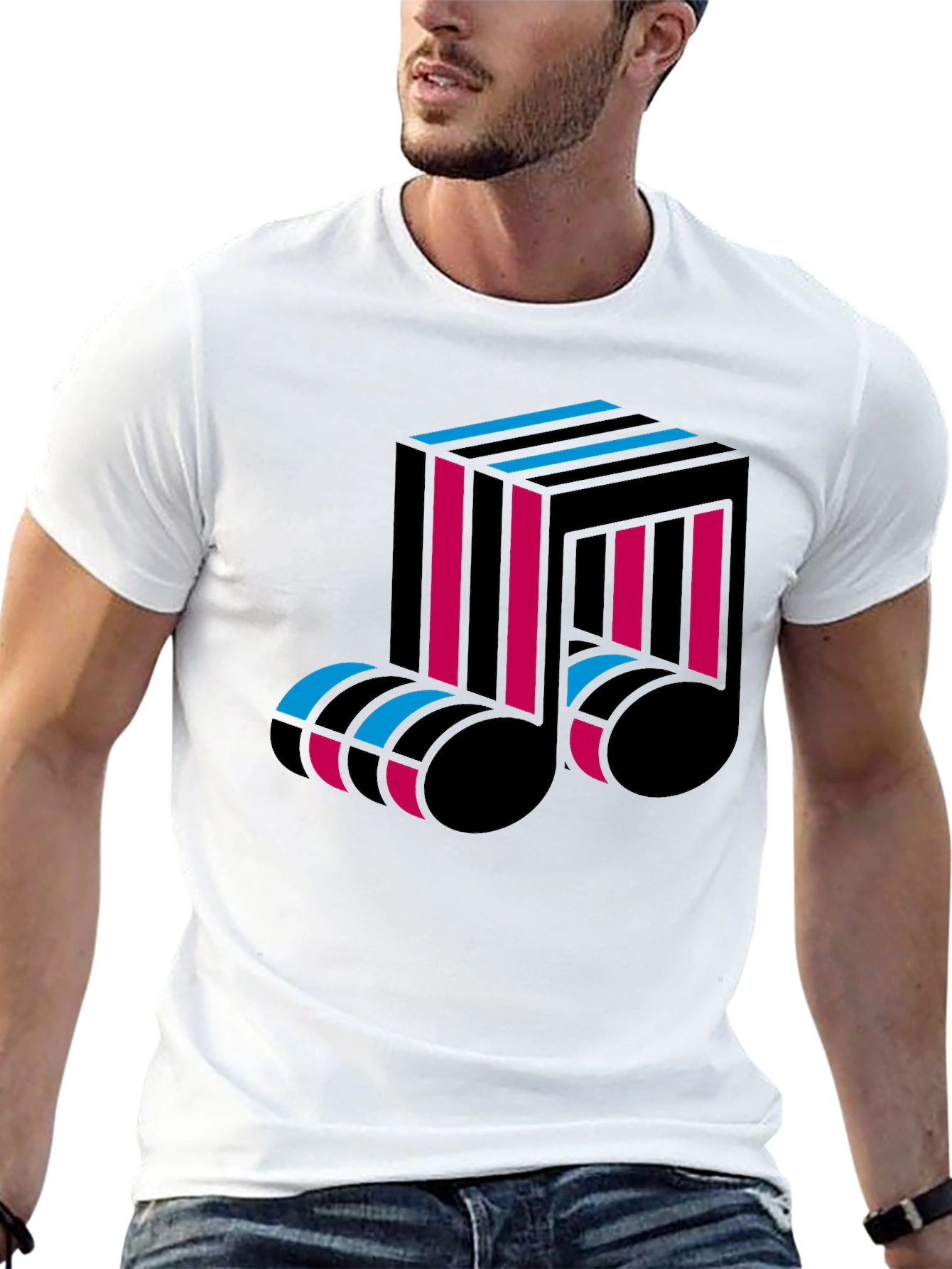 Black Abstract Music Note Graphic Tee - Black Cotton T-Shirt view 13