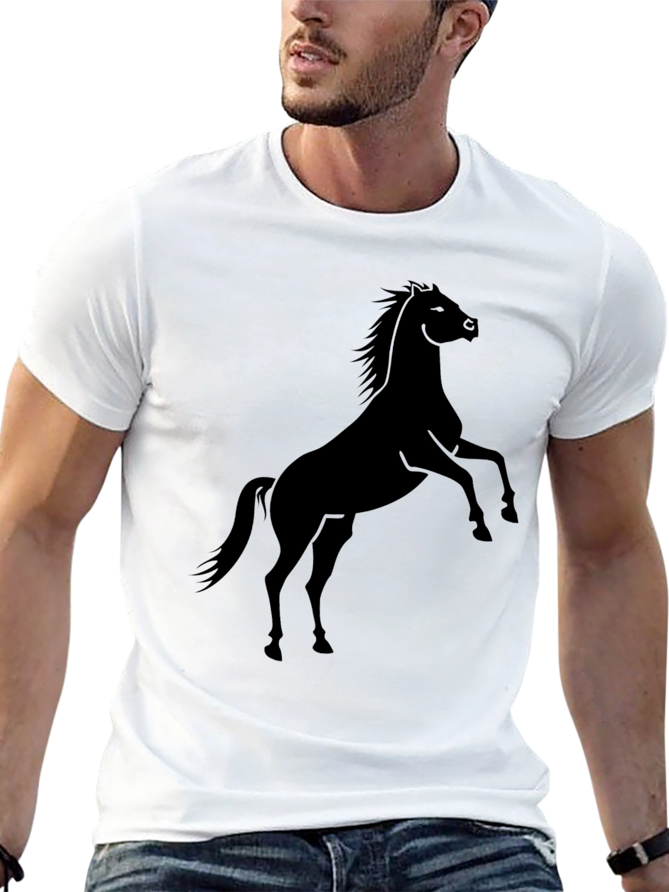Black Black Horse Graphic Tee - Men's Casual T-Shirt view 13