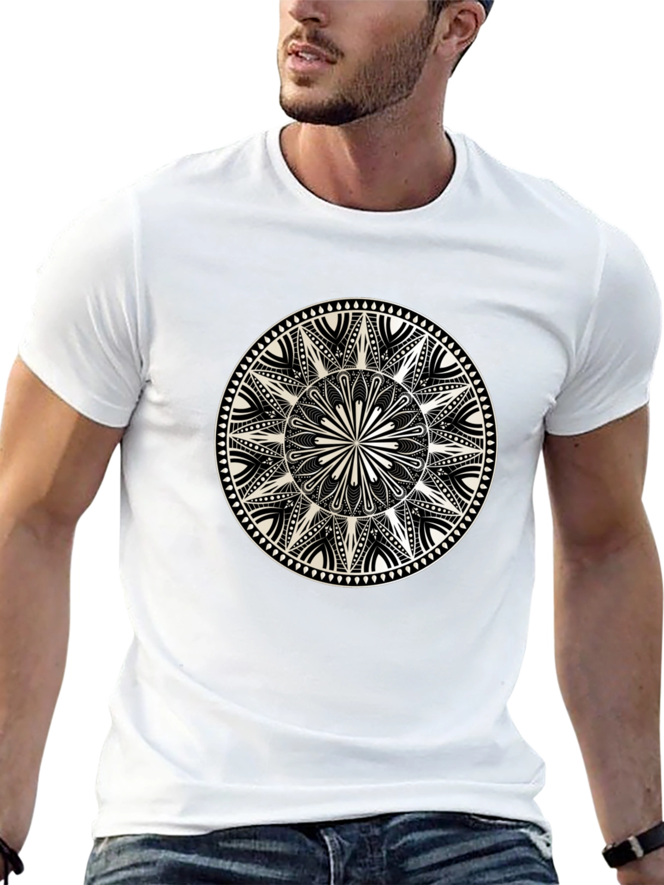 Black Geometric Mandala Graphic Tee - Black view 13