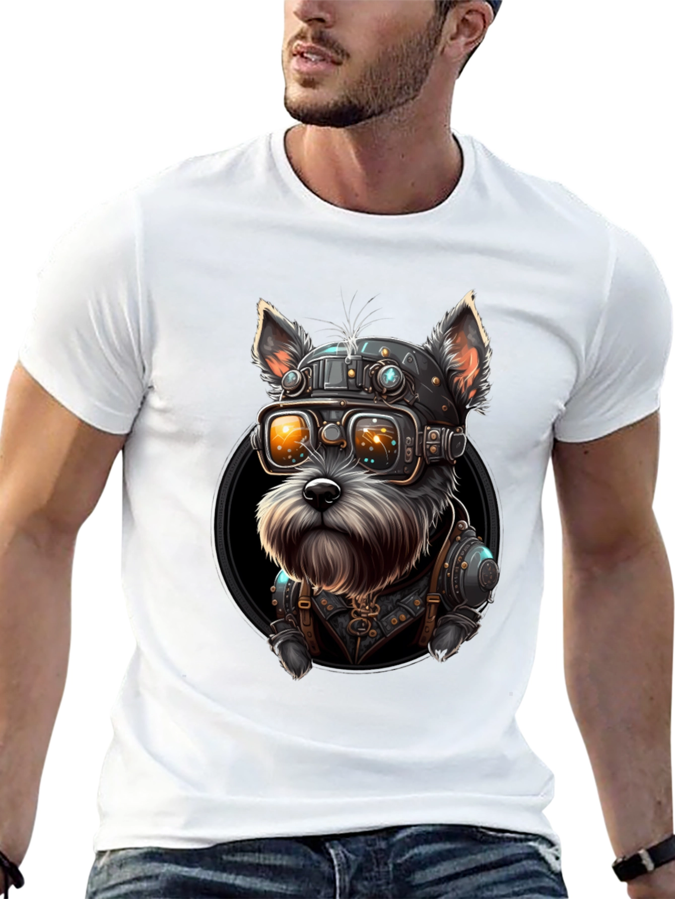Black Steampunk Dog T-Shirt: Unique Sci-Fi Style view 13