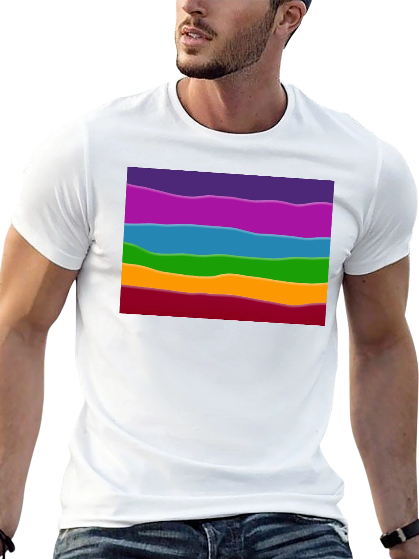 Black Rainbow Wave Graphic Black Tee - Casual Style view 13