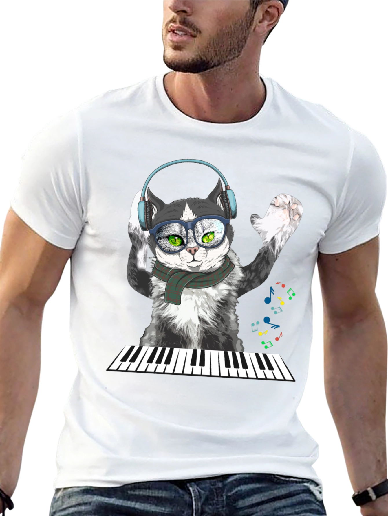 Black Cool Cat Musician T-Shirt view 13