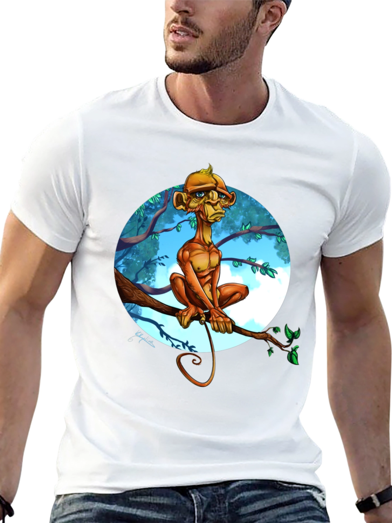 Black Monkey Cartoon Graphic Black T-Shirt view 13