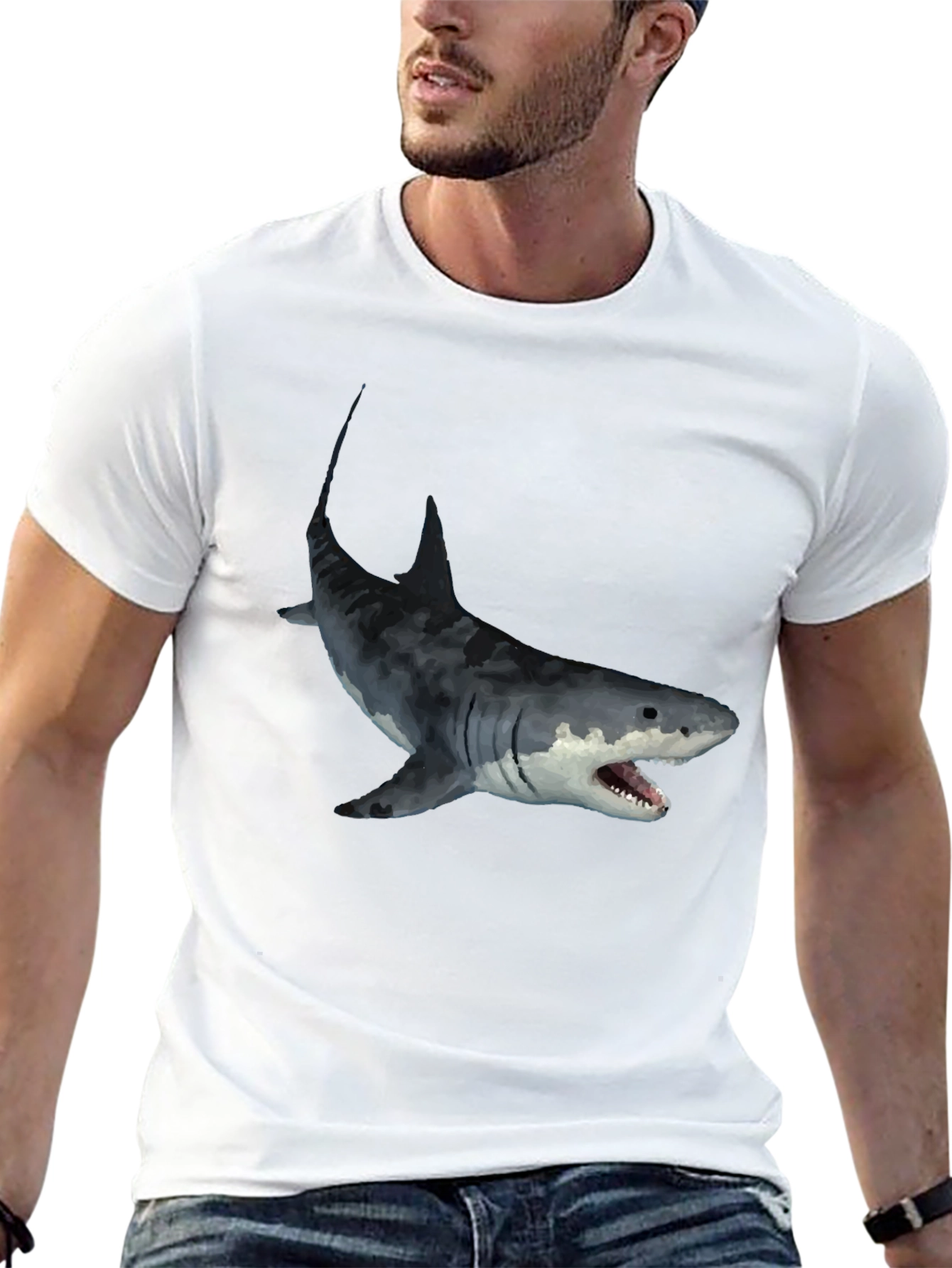 Black Men's Black Shark Graphic T-Shirt view 13