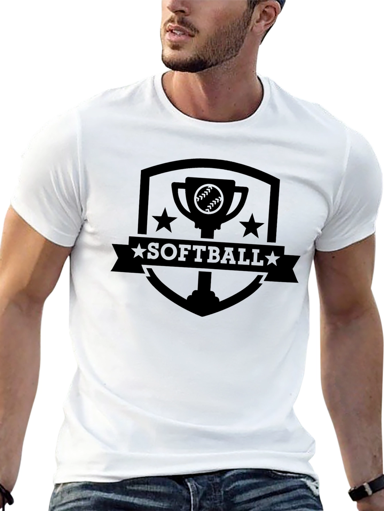 Black Softball Trophy Graphic Tee - Black Cotton T-Shirt view 13