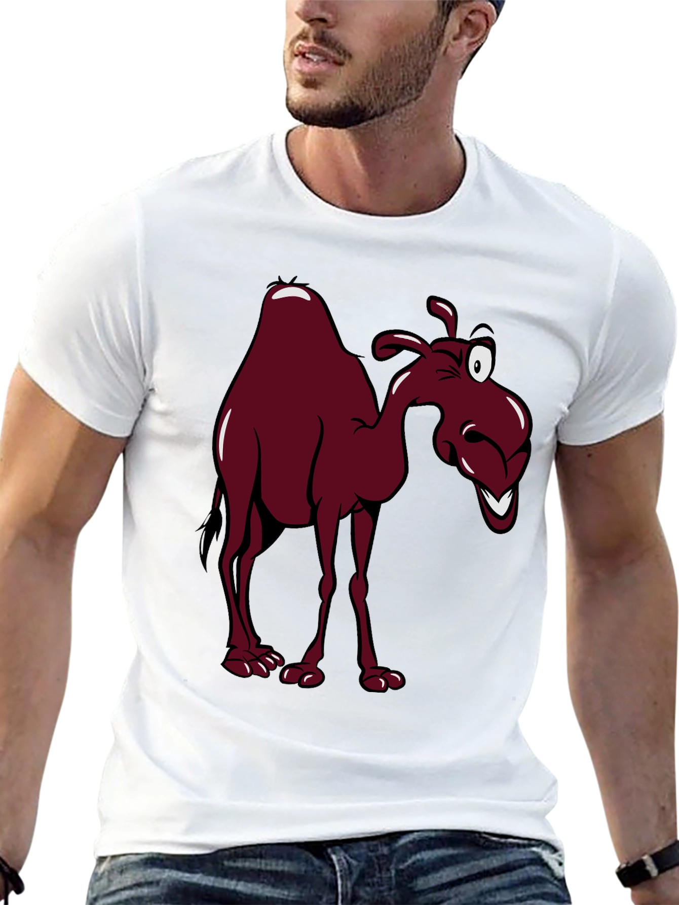 Black Cartoon Camel Graphic Tee - Black Unisex T-Shirt view 13