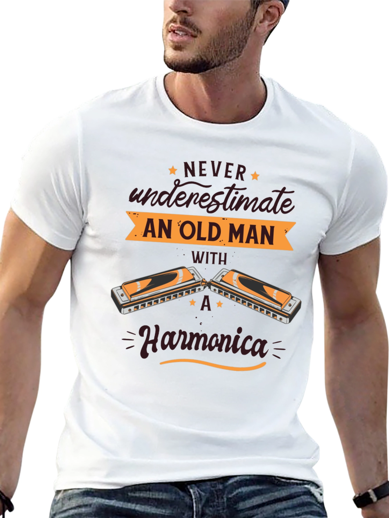 Black Old Man Harmonica T-Shirt  view 13