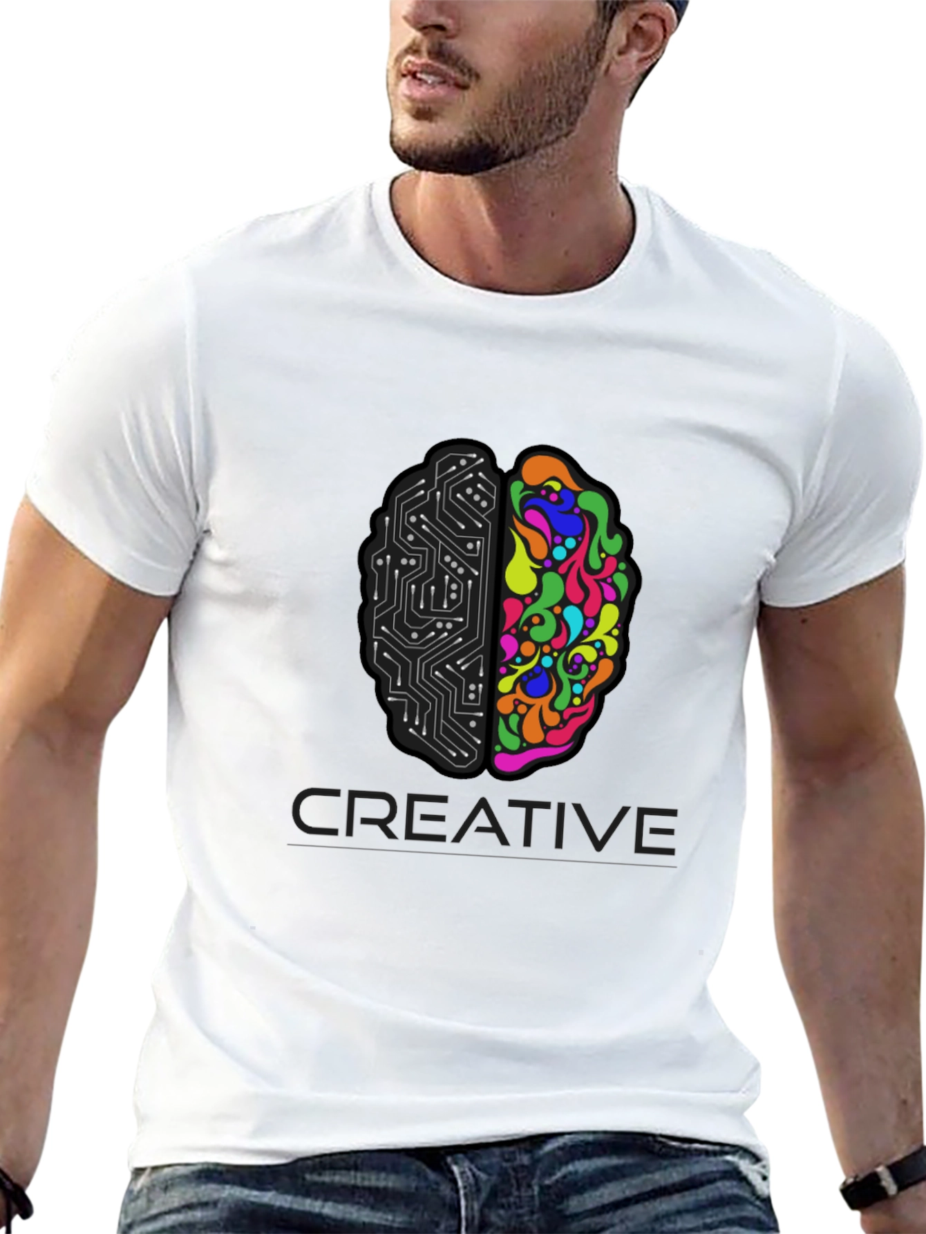 Black Creative Brain T-Shirt - Left & Right Brain Design view 13