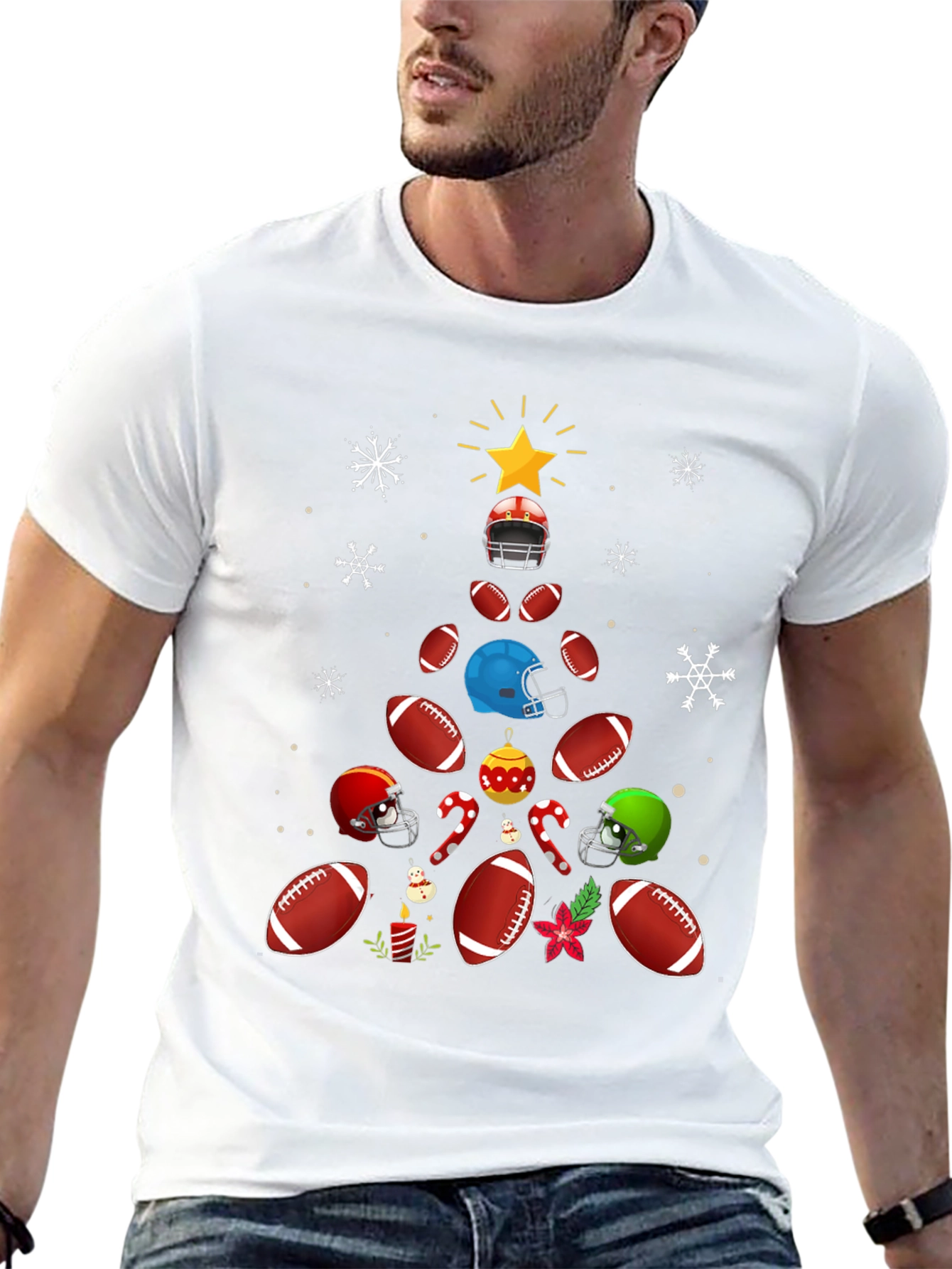 Black Football Christmas Tree T-Shirt view 13
