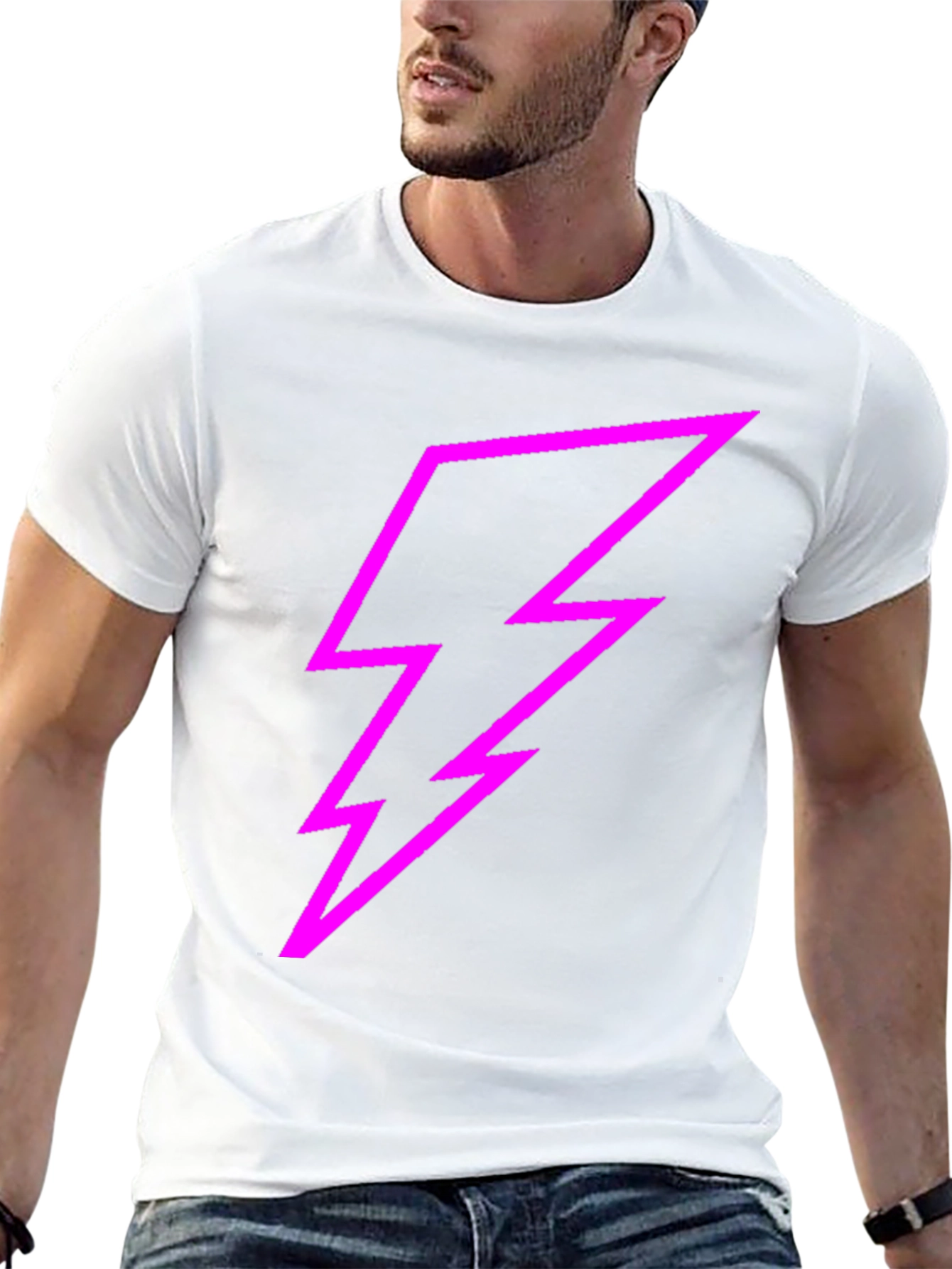 Black Black Tee with Bold Pink Lightning Bolt Design view 13
