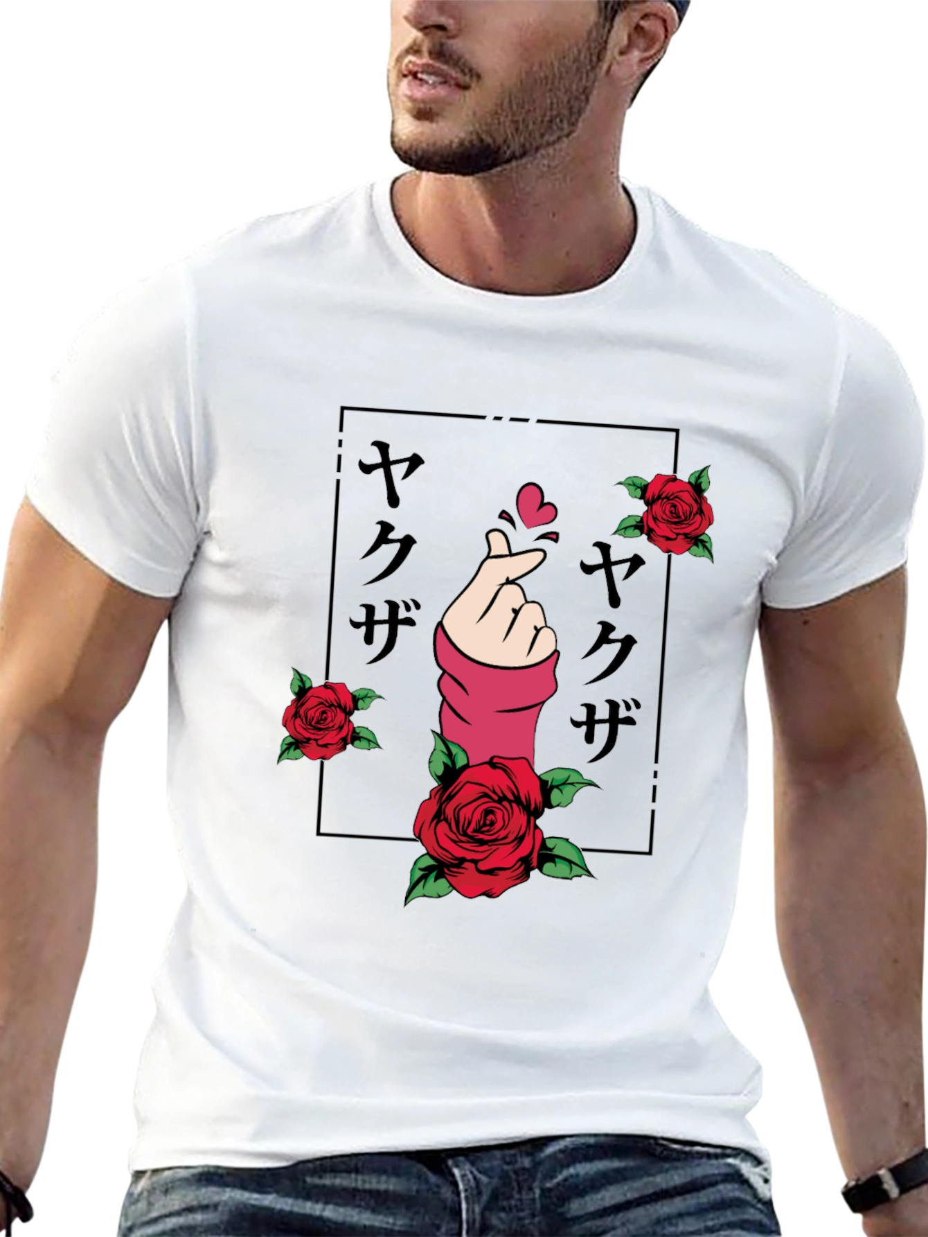 Black Finger Heart & Roses Graphic T-Shirt view 13