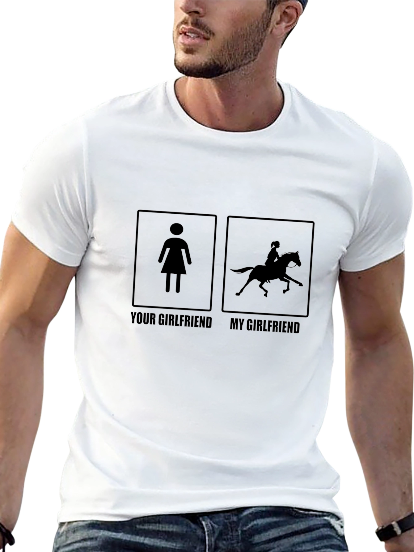 Black Humorous Horse Girl T-Shirt - 'My Girlfriend' Design view 13