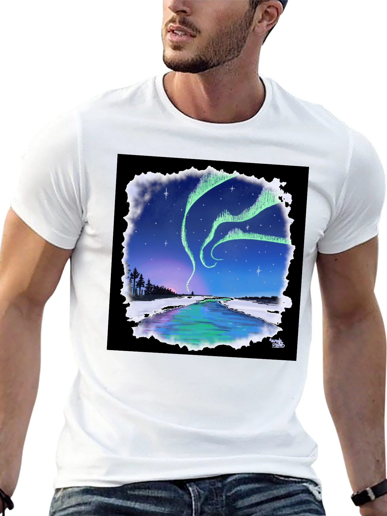 Black Aurora Borealis Graphic Tee - Northern Lights Design view 13