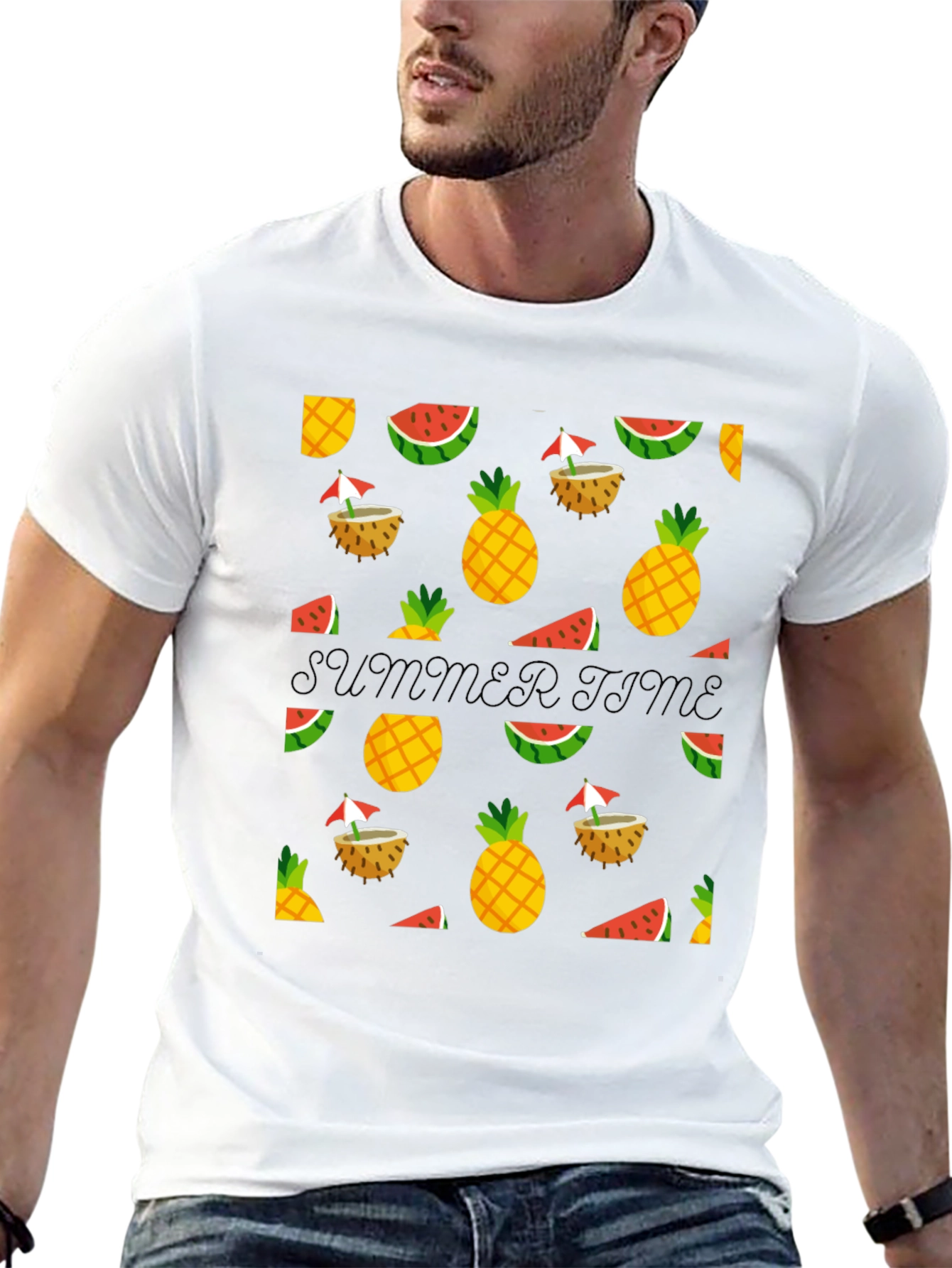 Black Summer Time Black Tee with Fruit Pattern view 13