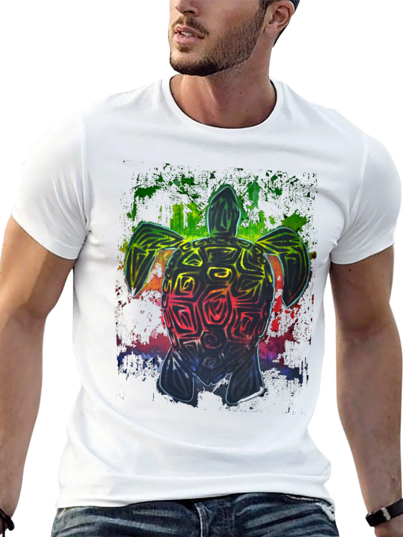 Black Rainbow Turtle Graphic Black T-Shirt view 13