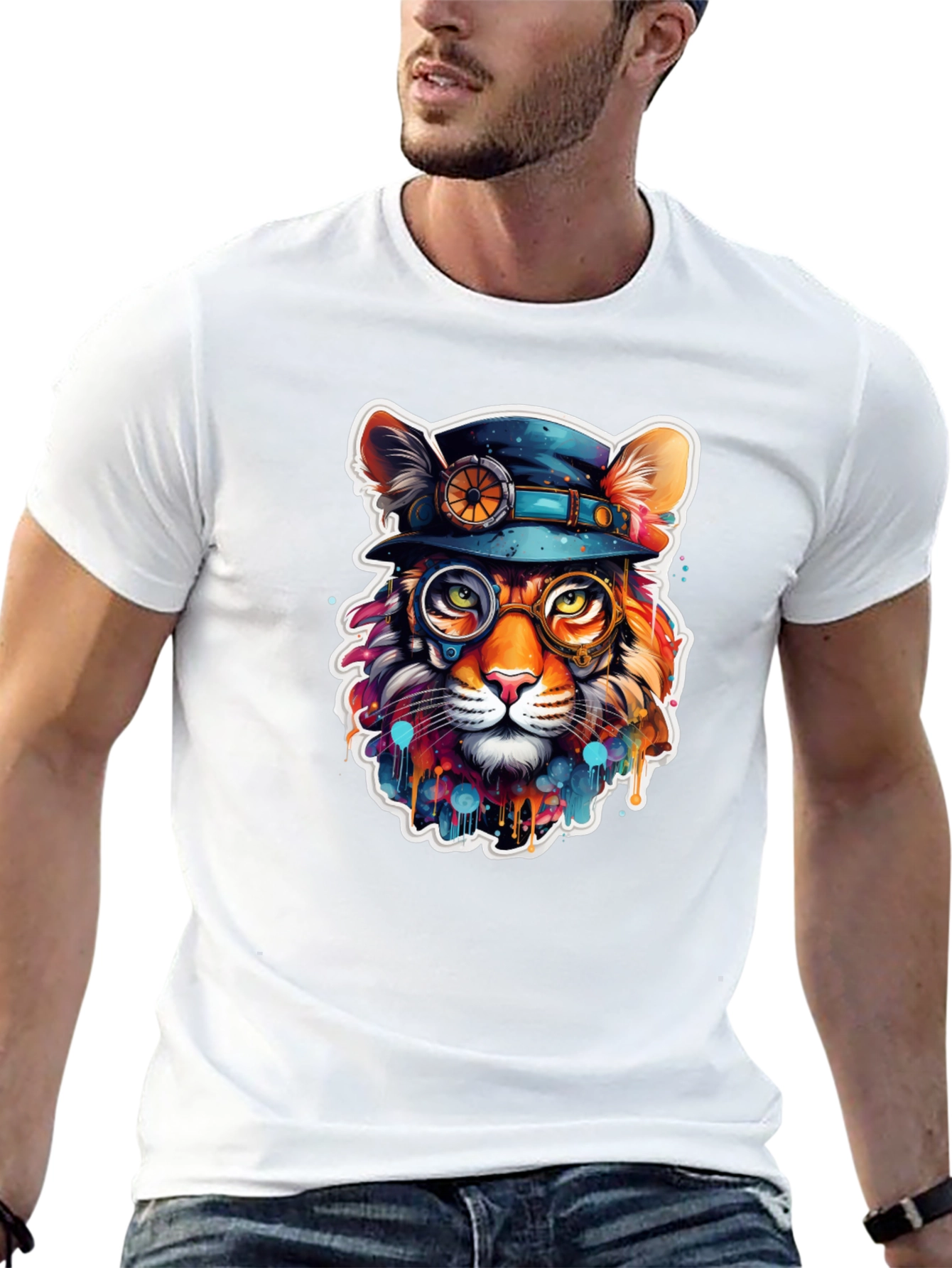 Black Steampunk Cat T-Shirt - Unique Animal Graphic Tee view 13