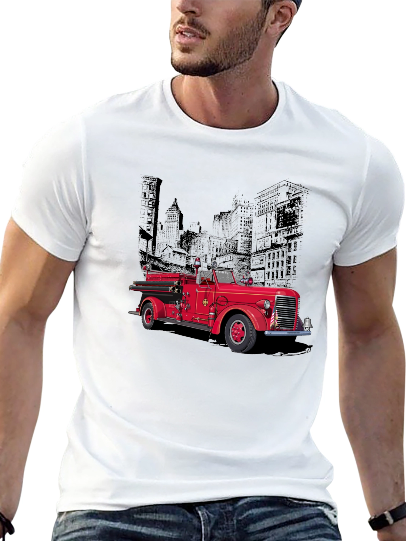 Black Vintage Fire Truck Graphic T-Shirt view 13