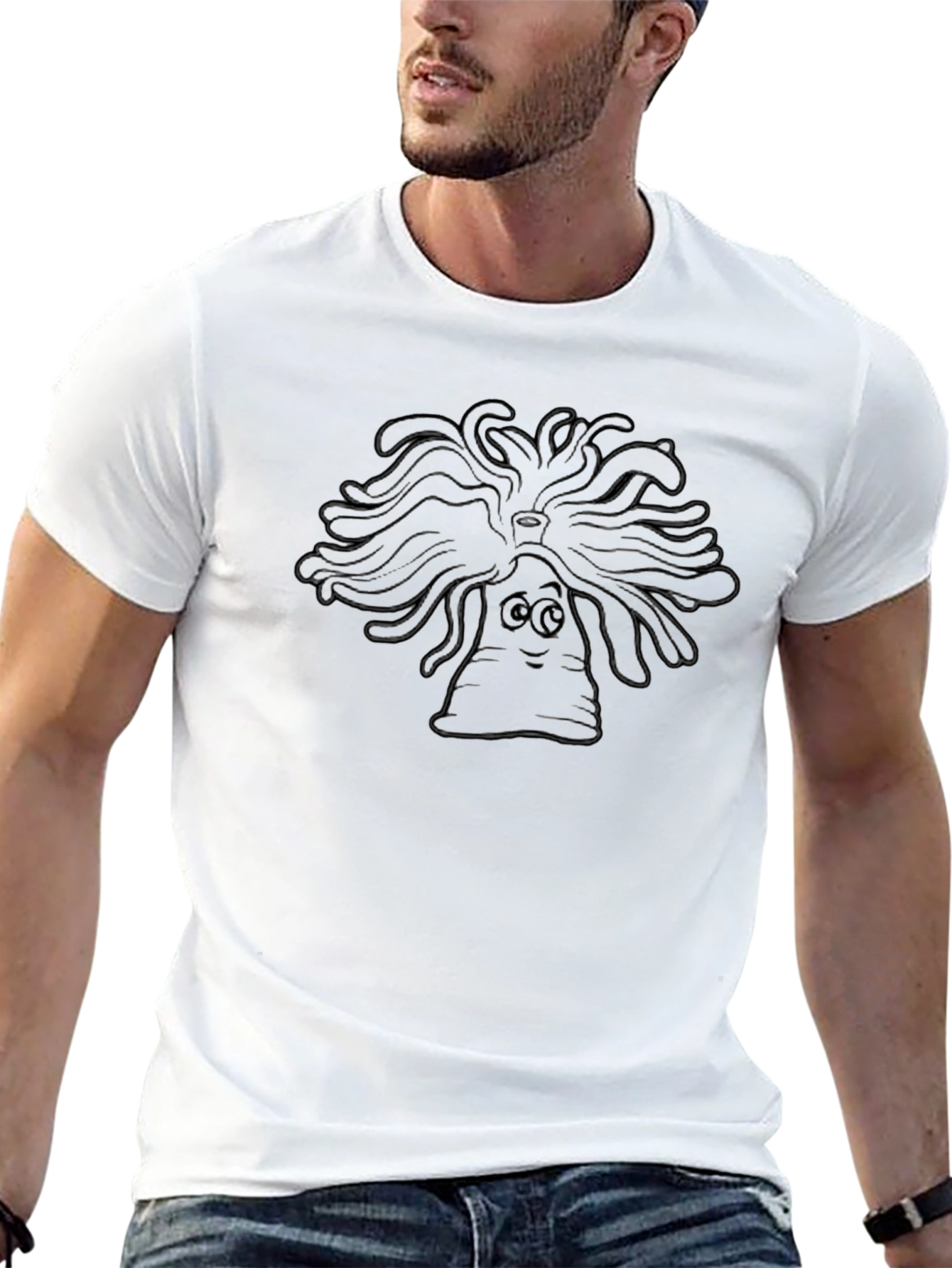Black Cartoon Medusa Head T-Shirt - Classic Black Tee view 13