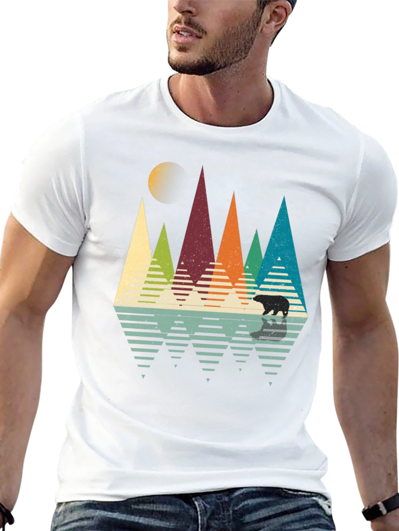 Black Retro Mountain Bear T-Shirt view 13