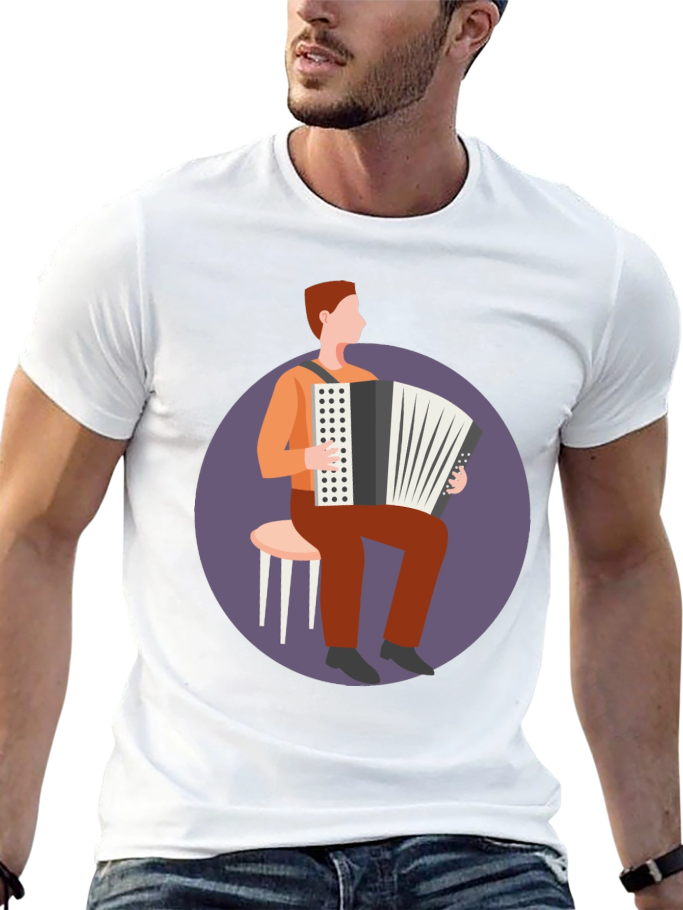 Black Accordion Player Graphic Tee - Musician T-Shirt view 13