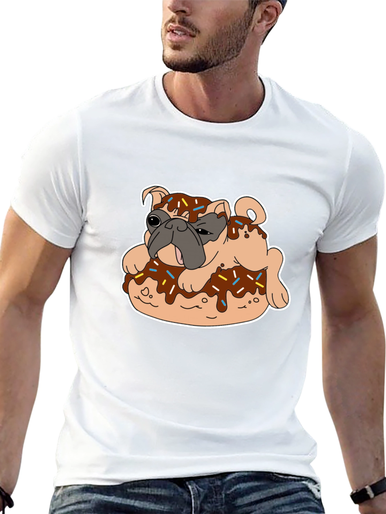 Black Pug on Donut Graphic Tee - Black T-Shirt view 13
