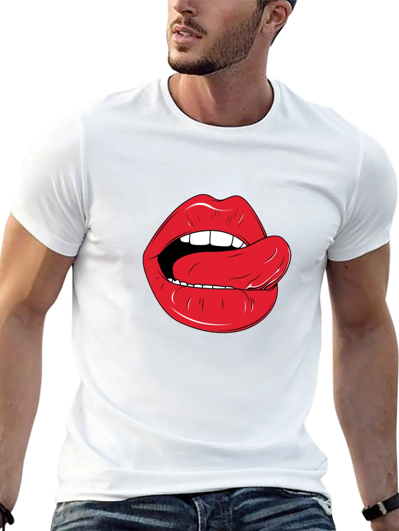 Black Lips & Tongue Graphic Tee - Black Cotton T-Shirt view 13