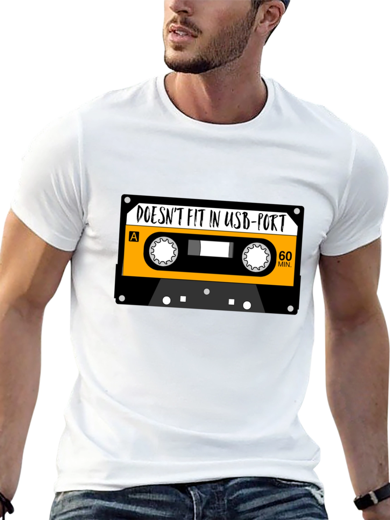 Black Retro Cassette Tape USB Port T-Shirt - Funny Music Tee view 13