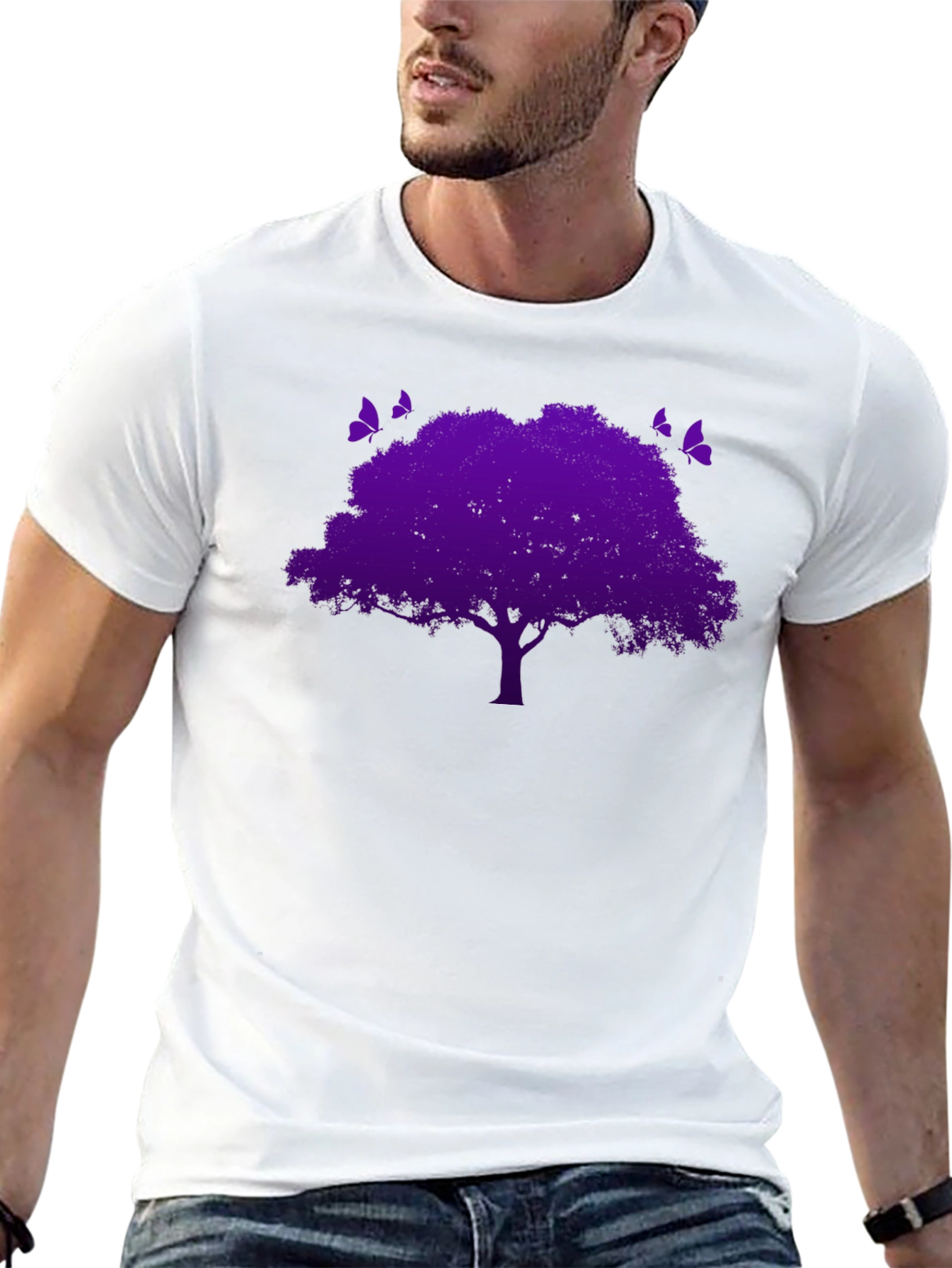 Black Purple Tree Graphic Tee - Nature Inspired Black T-Shirt view 13