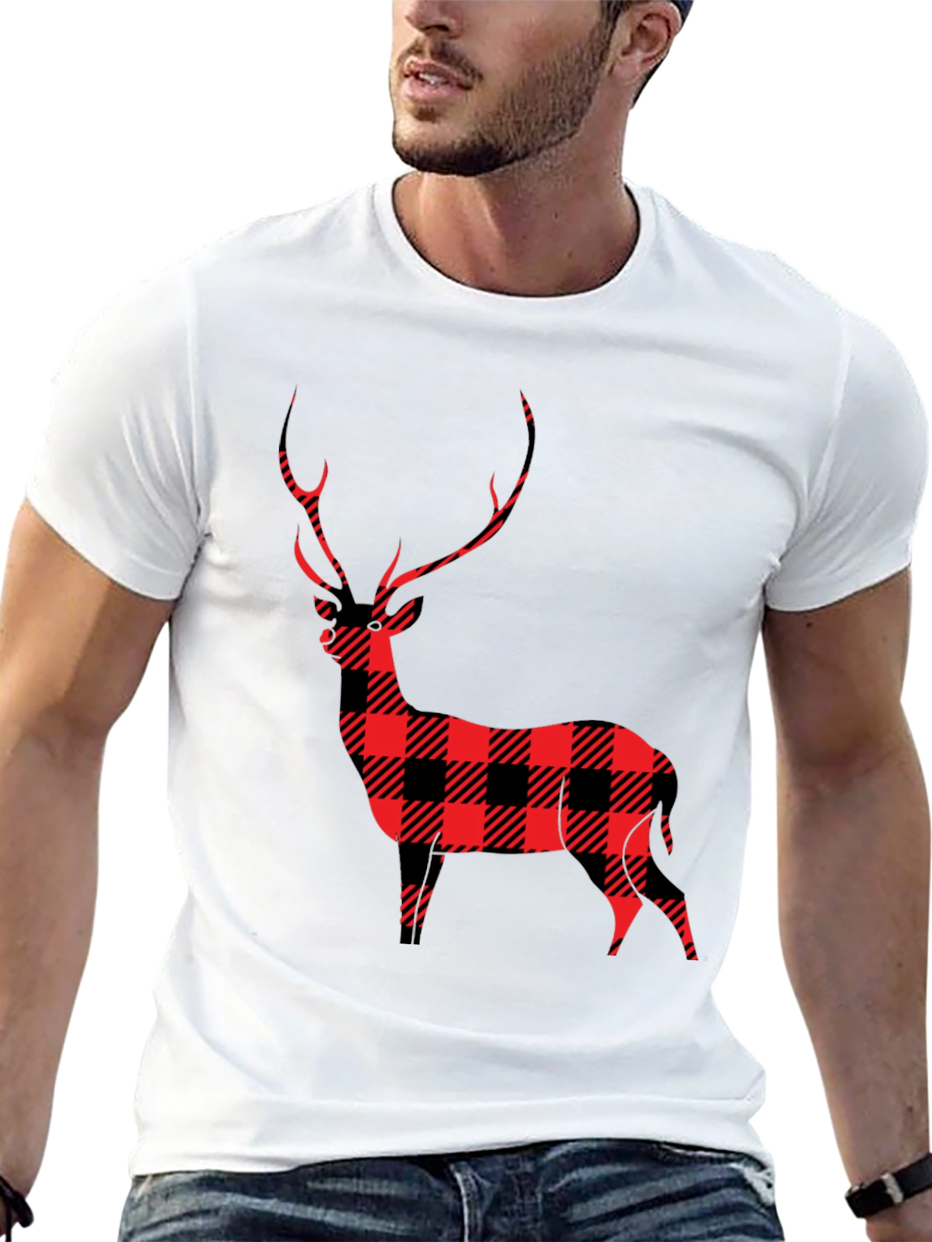 Black Buffalo Plaid Deer Graphic Tee view 13