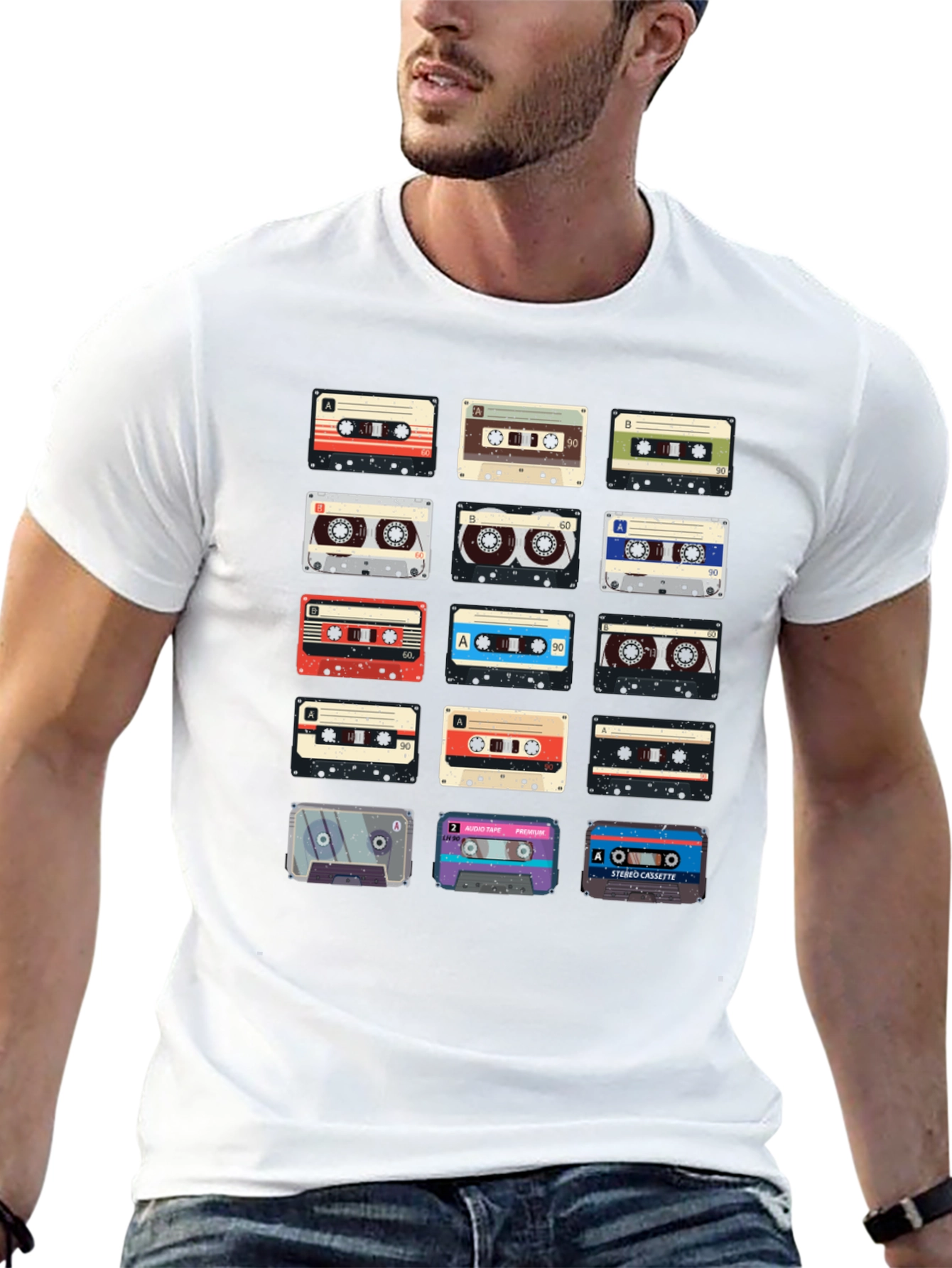 Black Retro Cassette Tape Graphic Tee - Vintage Music Lover Shirt view 13