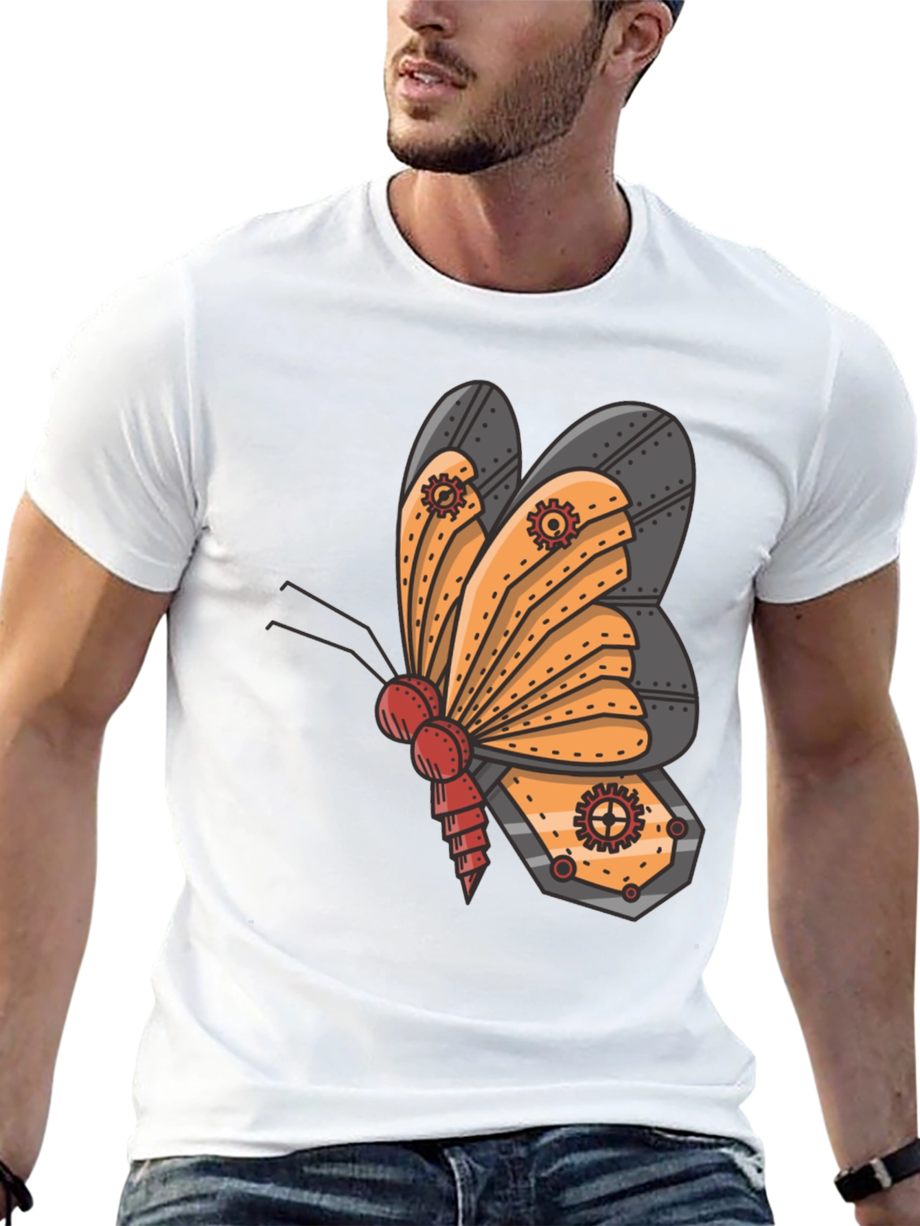 Black Steampunk Butterfly Graphic Tee - Unique Insect Design view 13