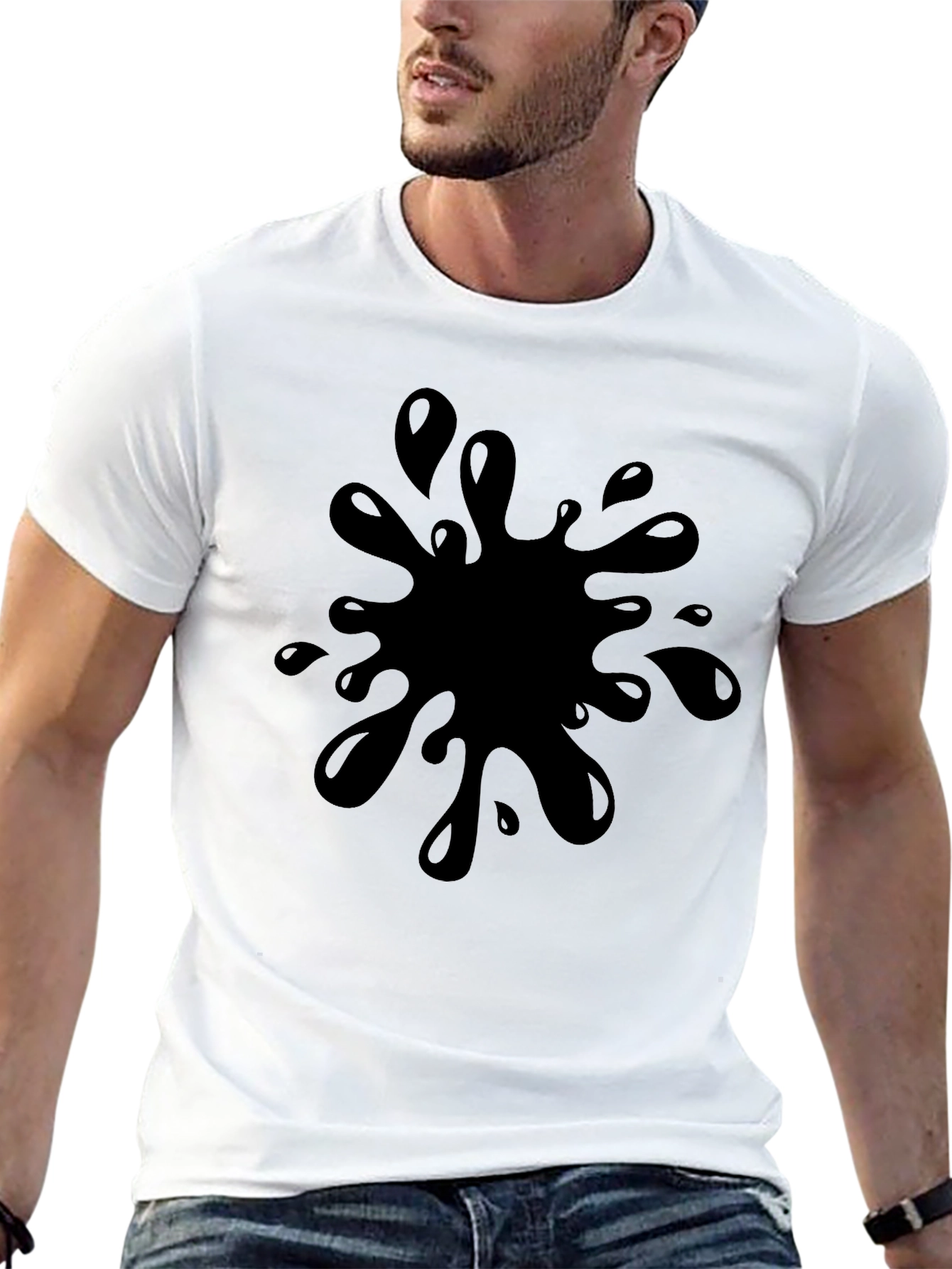 Black Black T-Shirt with Splash Graphic - Casual Wear view 13
