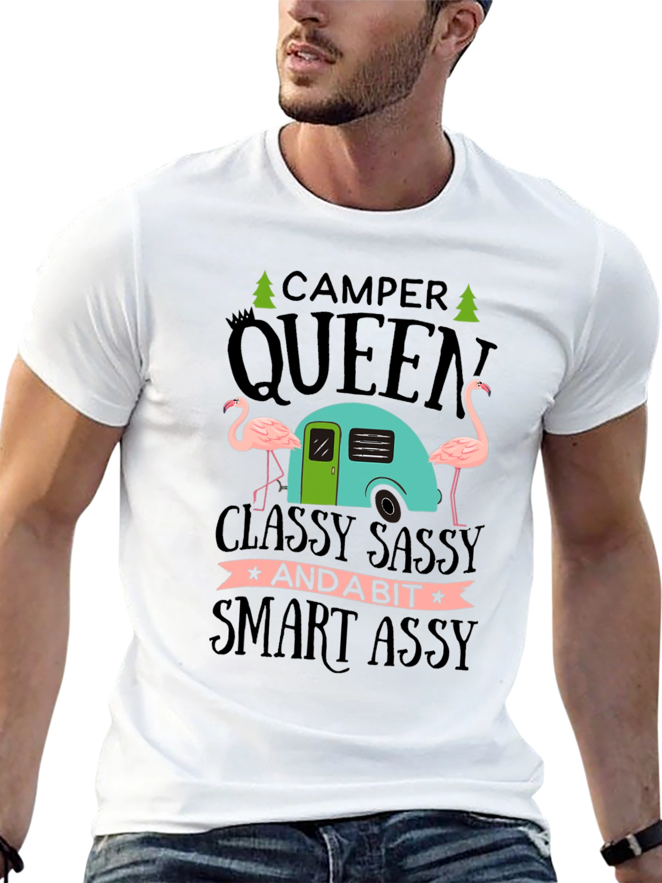 Black Camper Queen Flamingo Graphic T-Shirt view 13