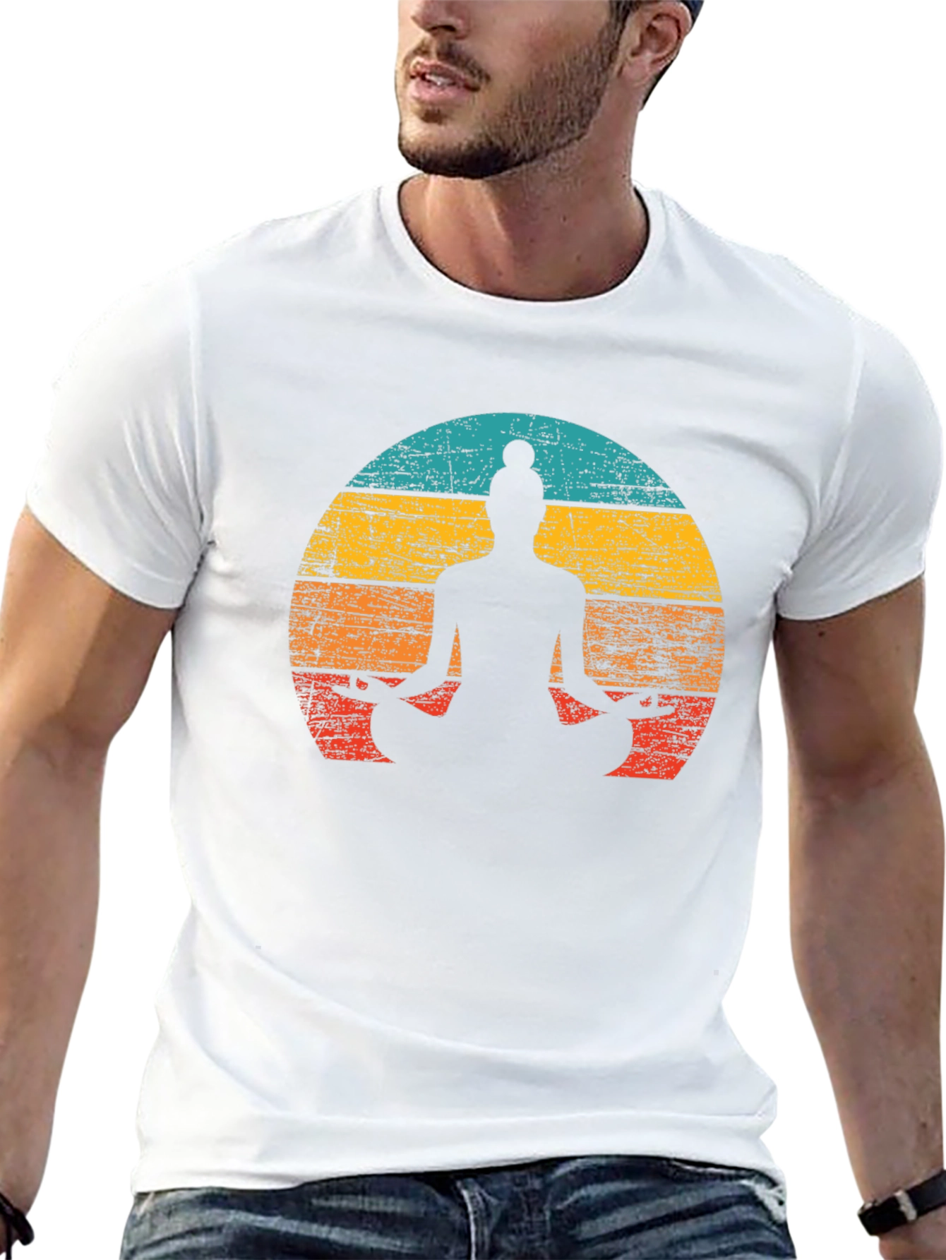 Black Yoga Silhouette Retro Sunset Graphic Tee - Unisex view 13