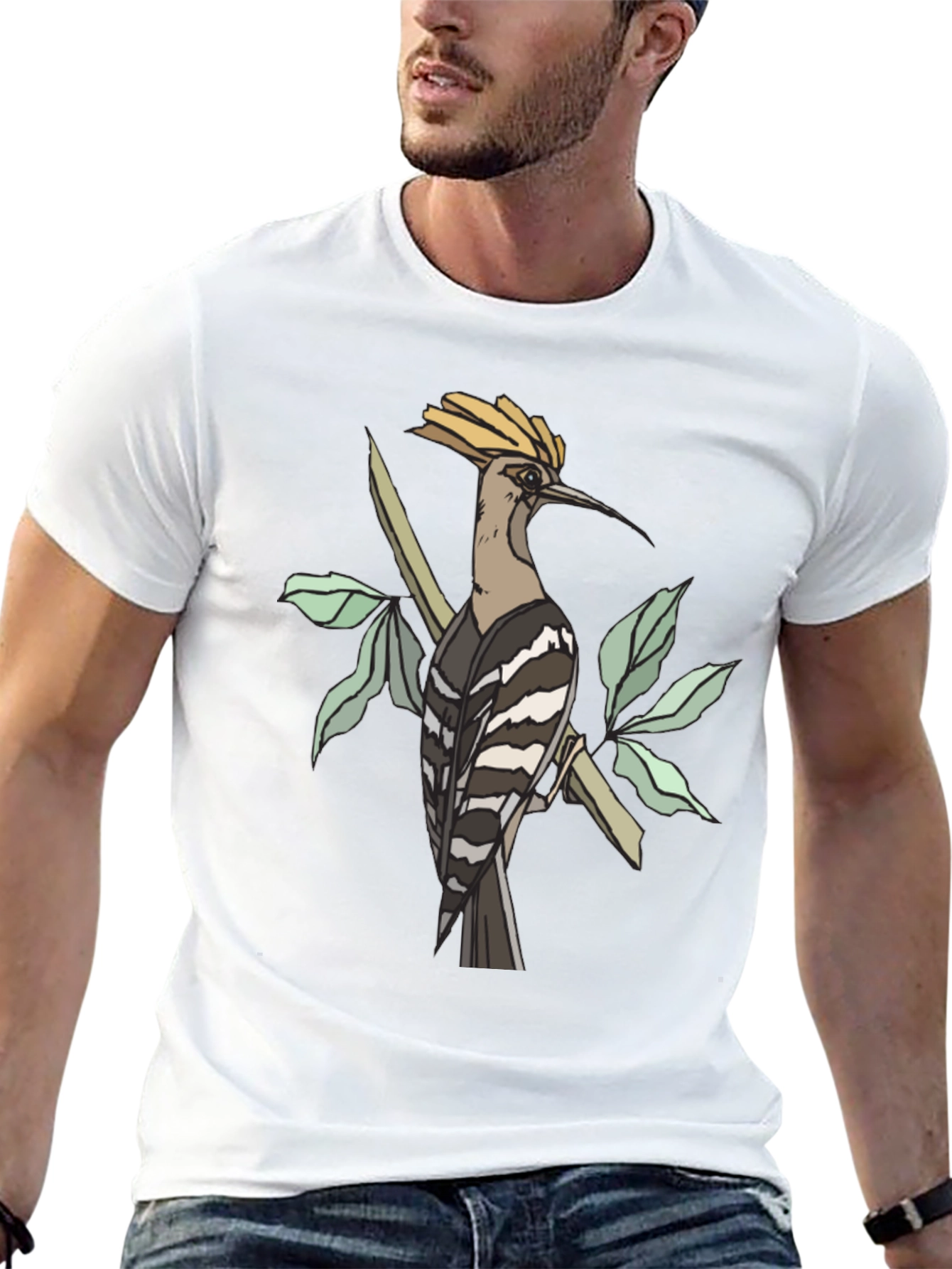 Black Hoopoe Bird Graphic Tee - Black Cotton T-Shirt view 13