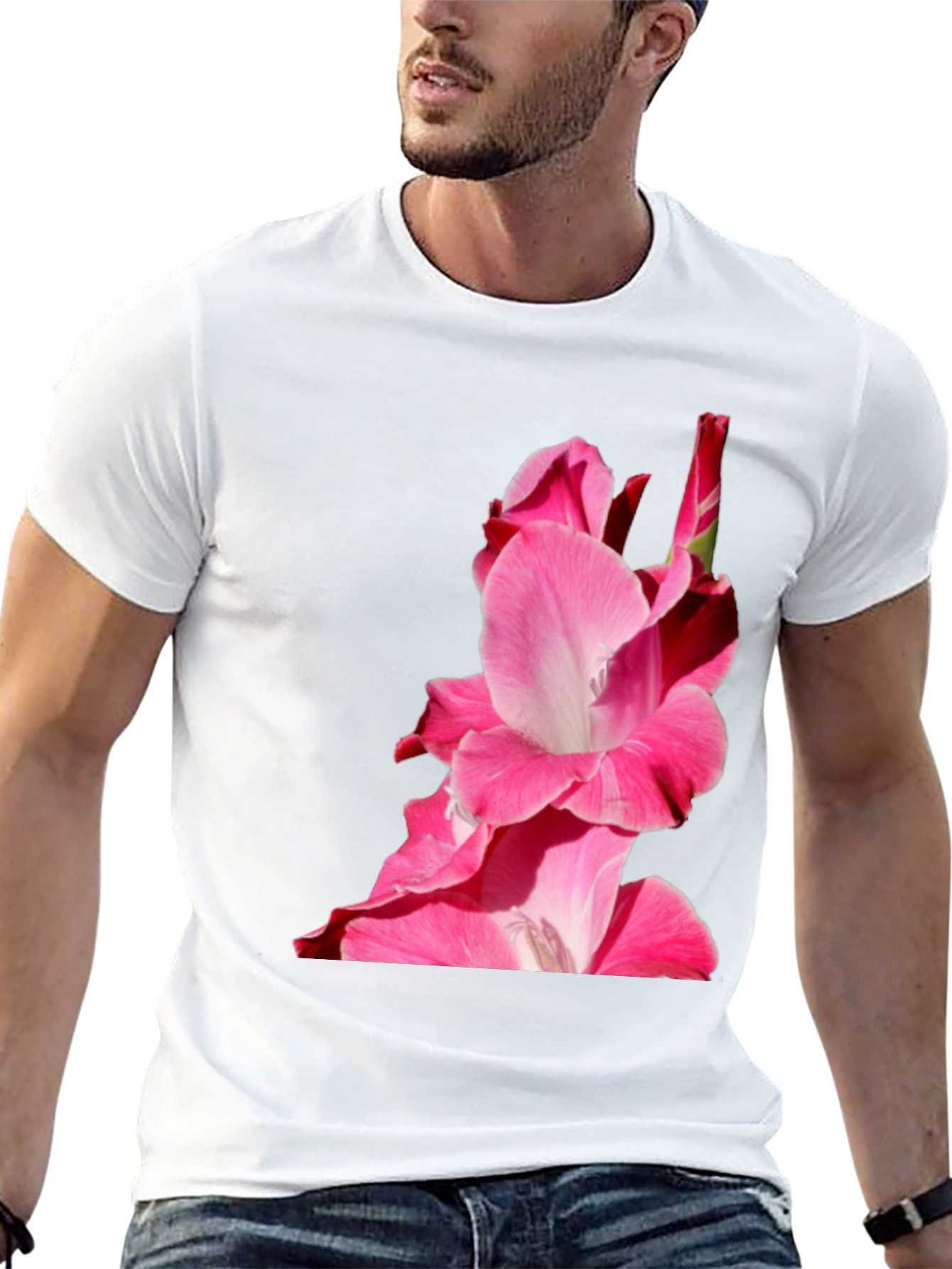 Black Pink Floral Print Black Tee view 13