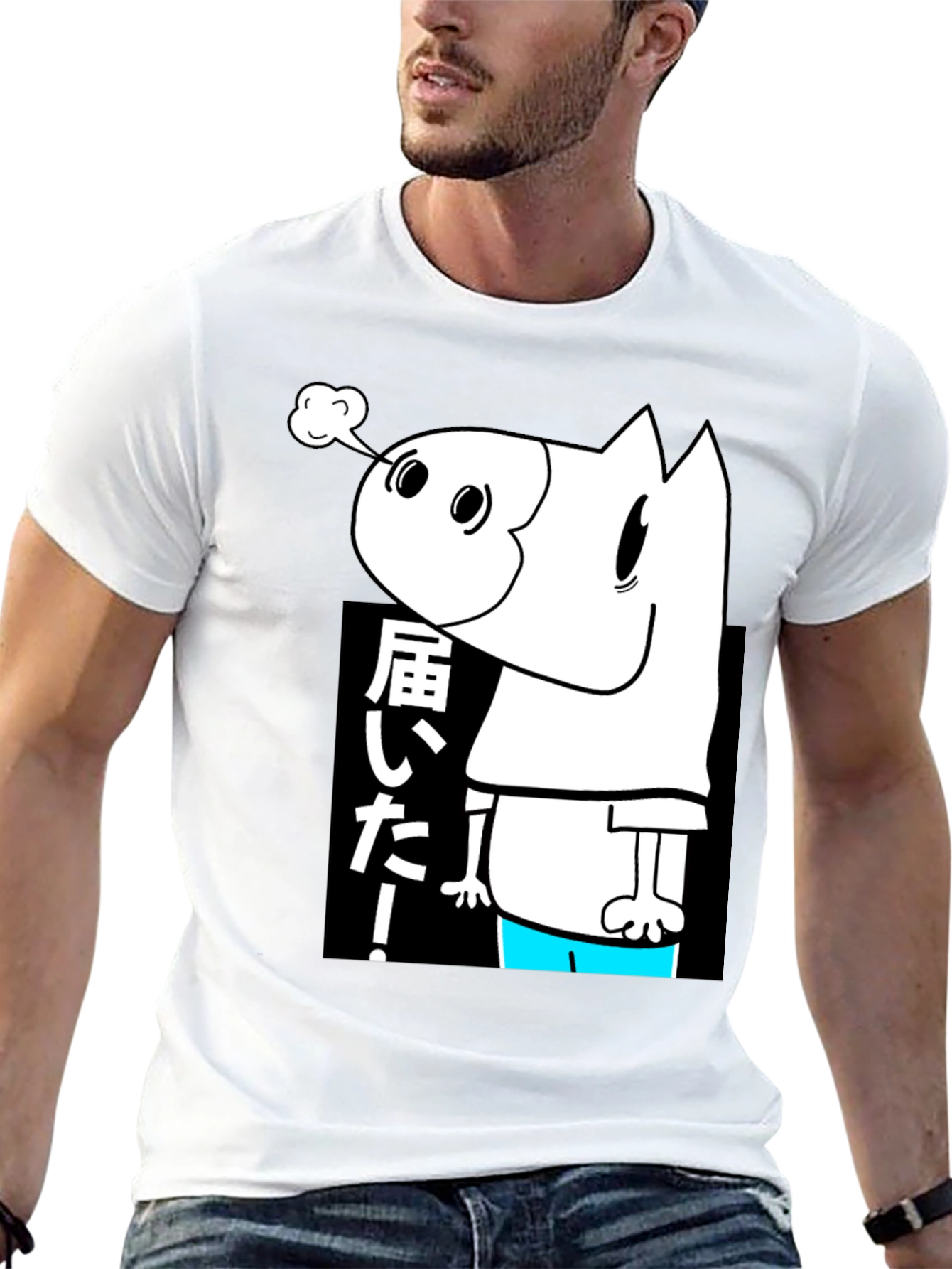 Black Men's Black T-Shirt with Cartoon Graphic view 13