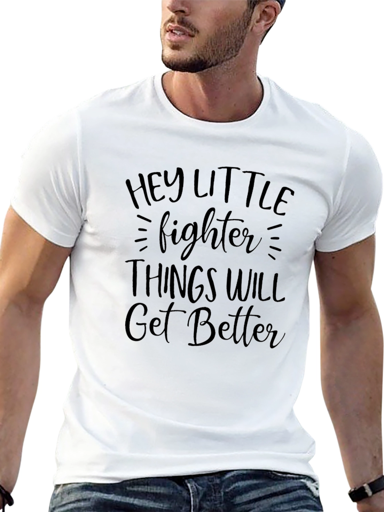 Black Hey Little Fighter Motivational T-Shirt view 13