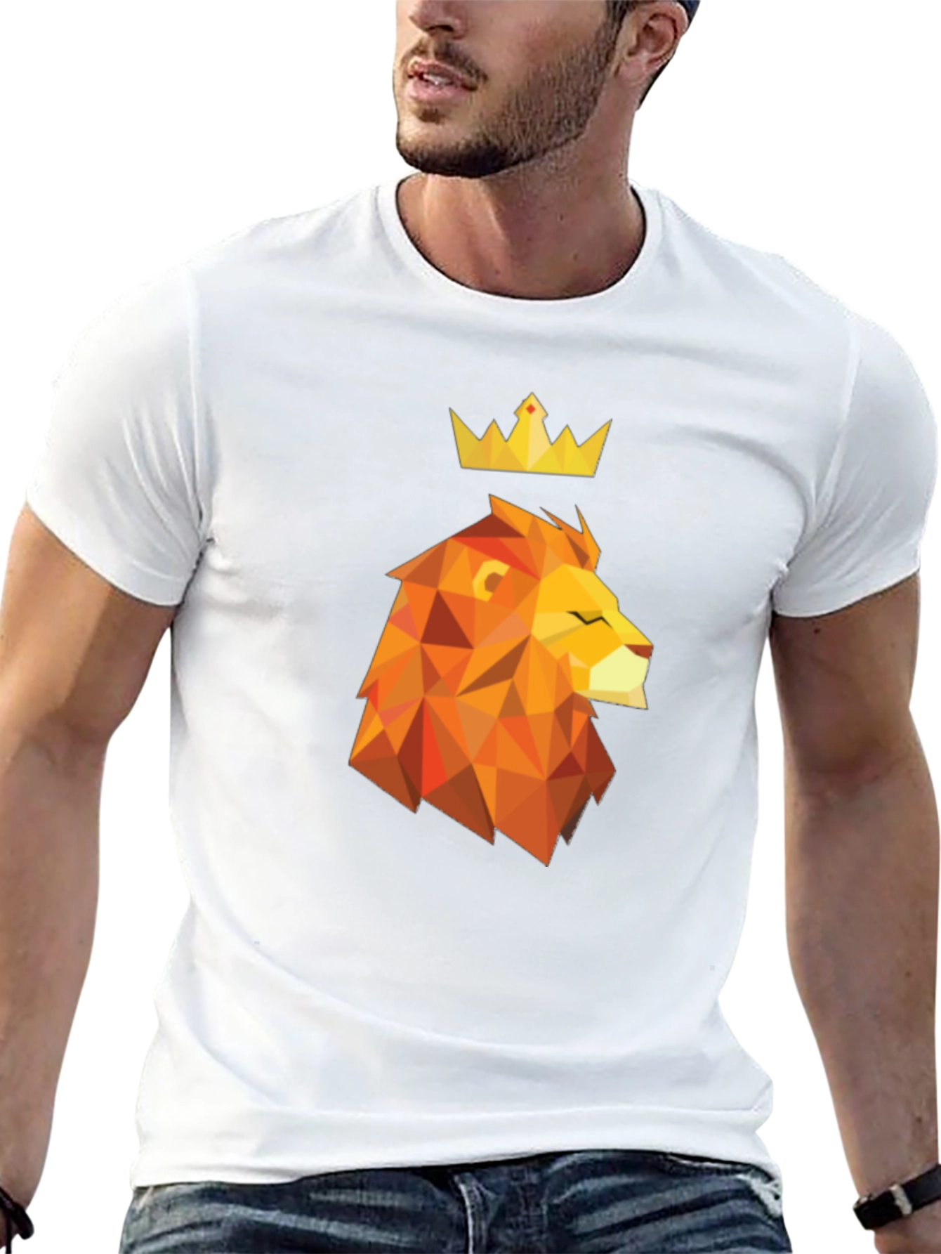 Black Geometric Lion King Graphic Tee - Stylish Men's Black T-Shirt view 13
