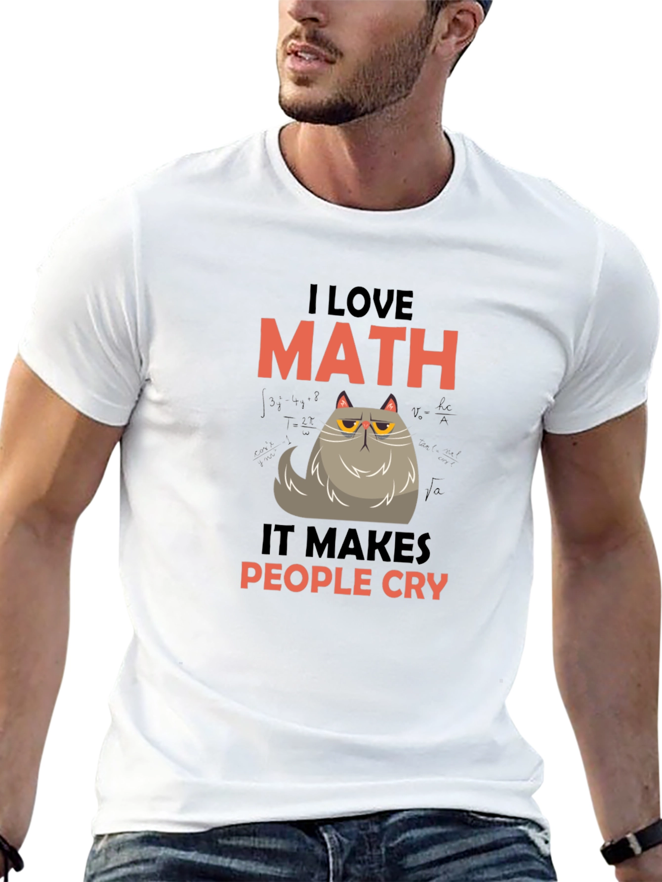 Black I Love Math Funny Cat Graphic T-Shirt view 13