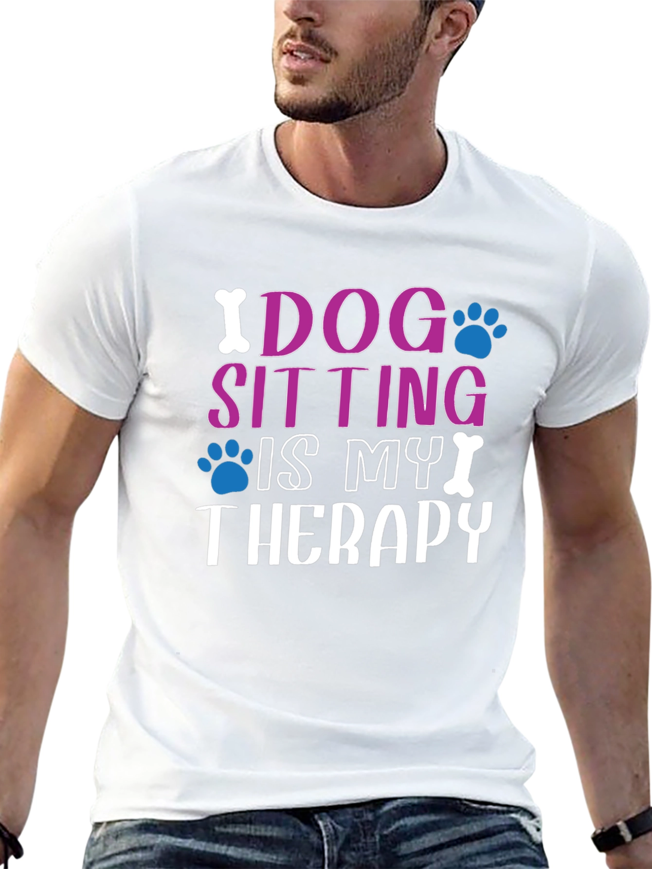Black Dog Sitting Is My Therapy Black T-Shirt view 13