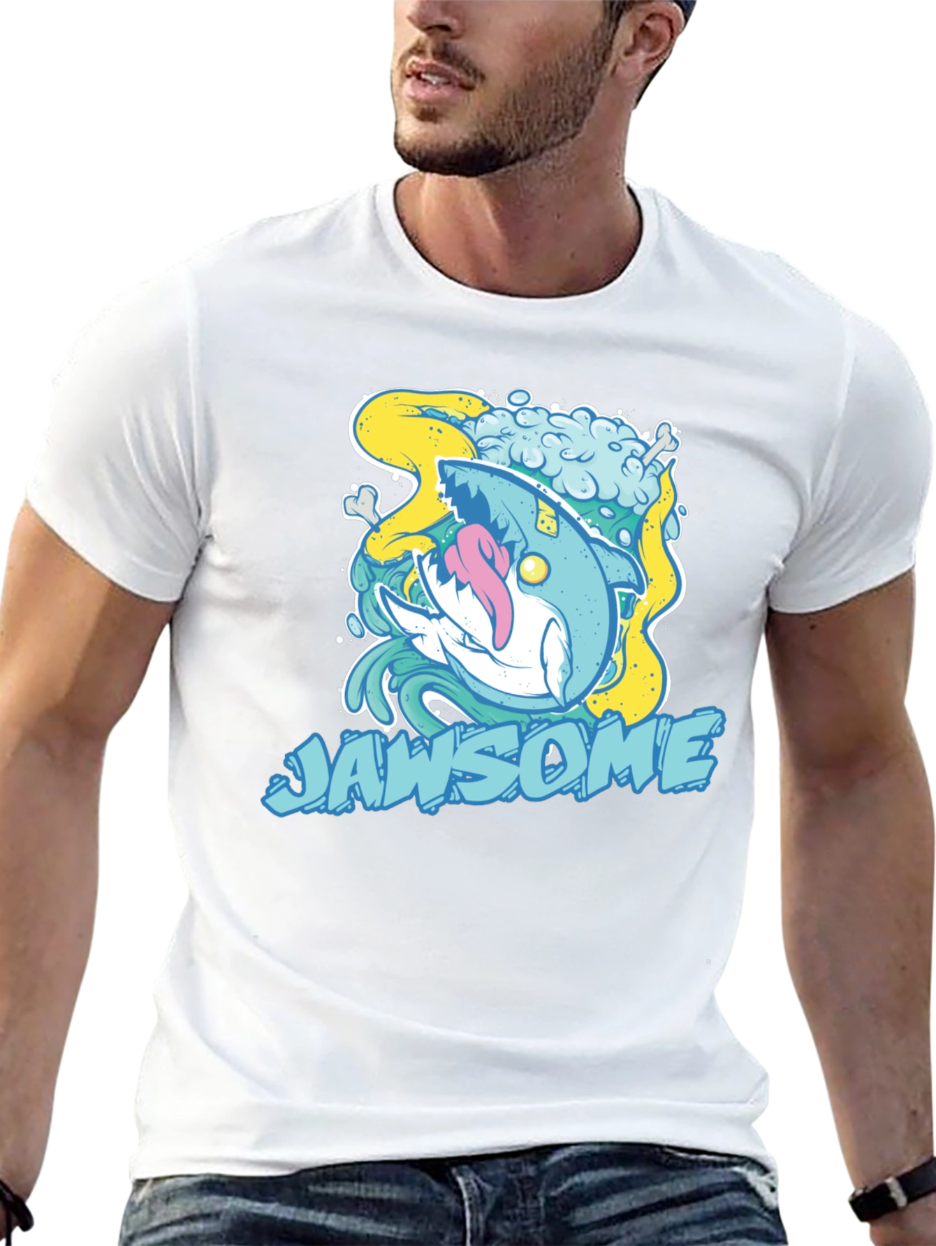 Black Jawsome Shark Graphic T-Shirt - Unique Cartoon Design view 13
