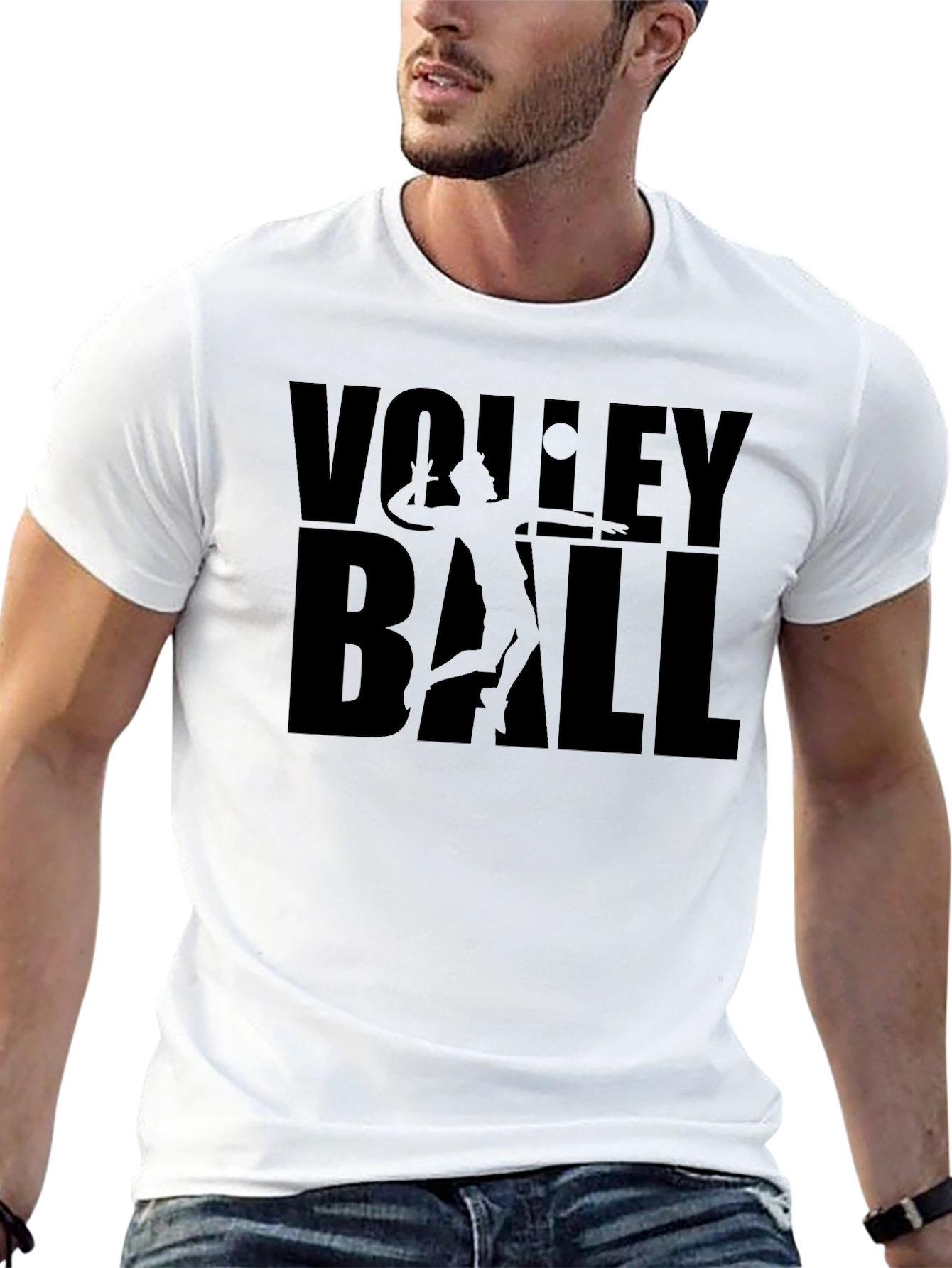 Black Volleyball Player Graphic Print Crew Neck T-Shirt view 13