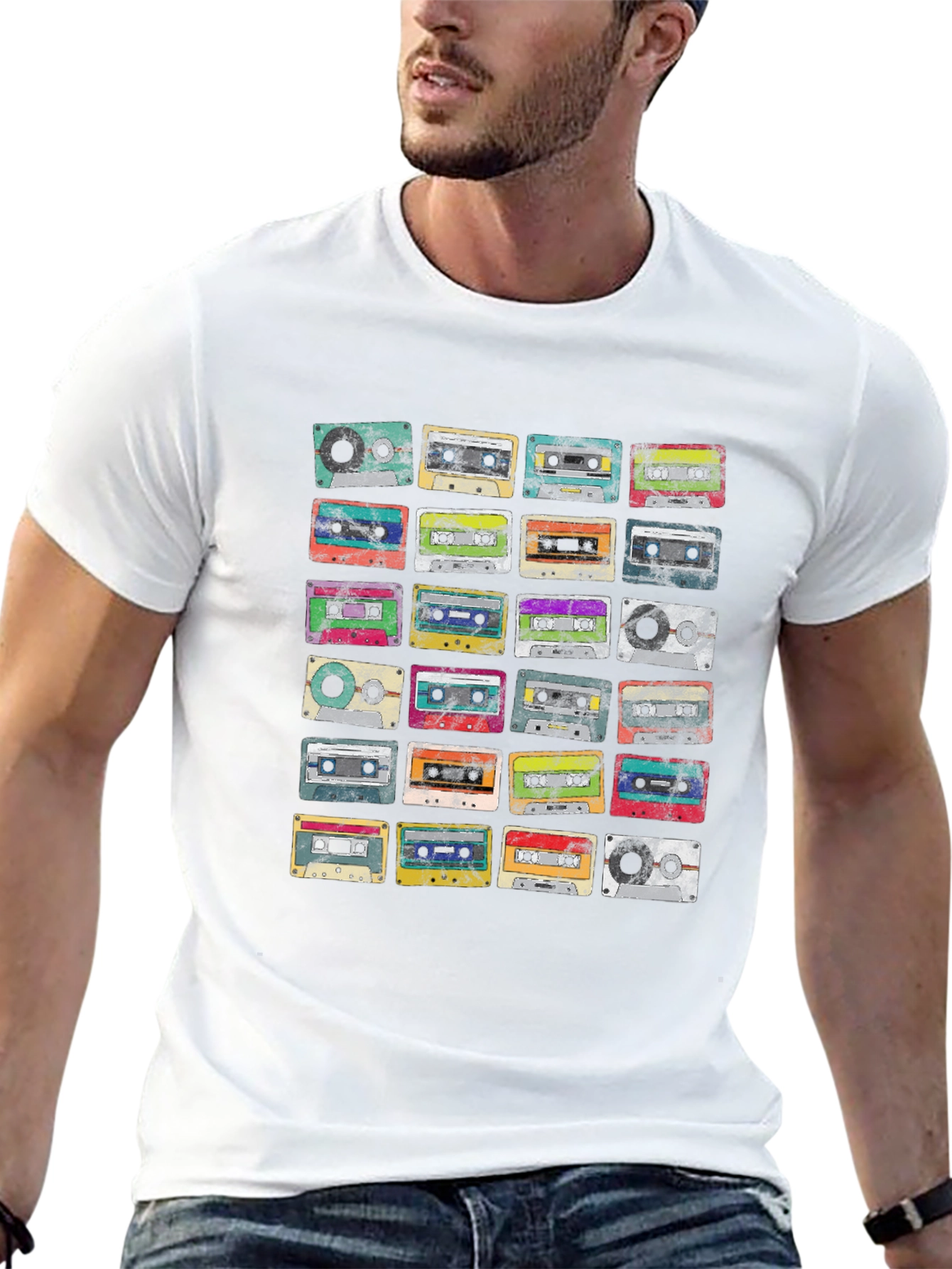 Black Retro Cassette Tapes Graphic Tee - Vintage Music Lover Shirt view 13