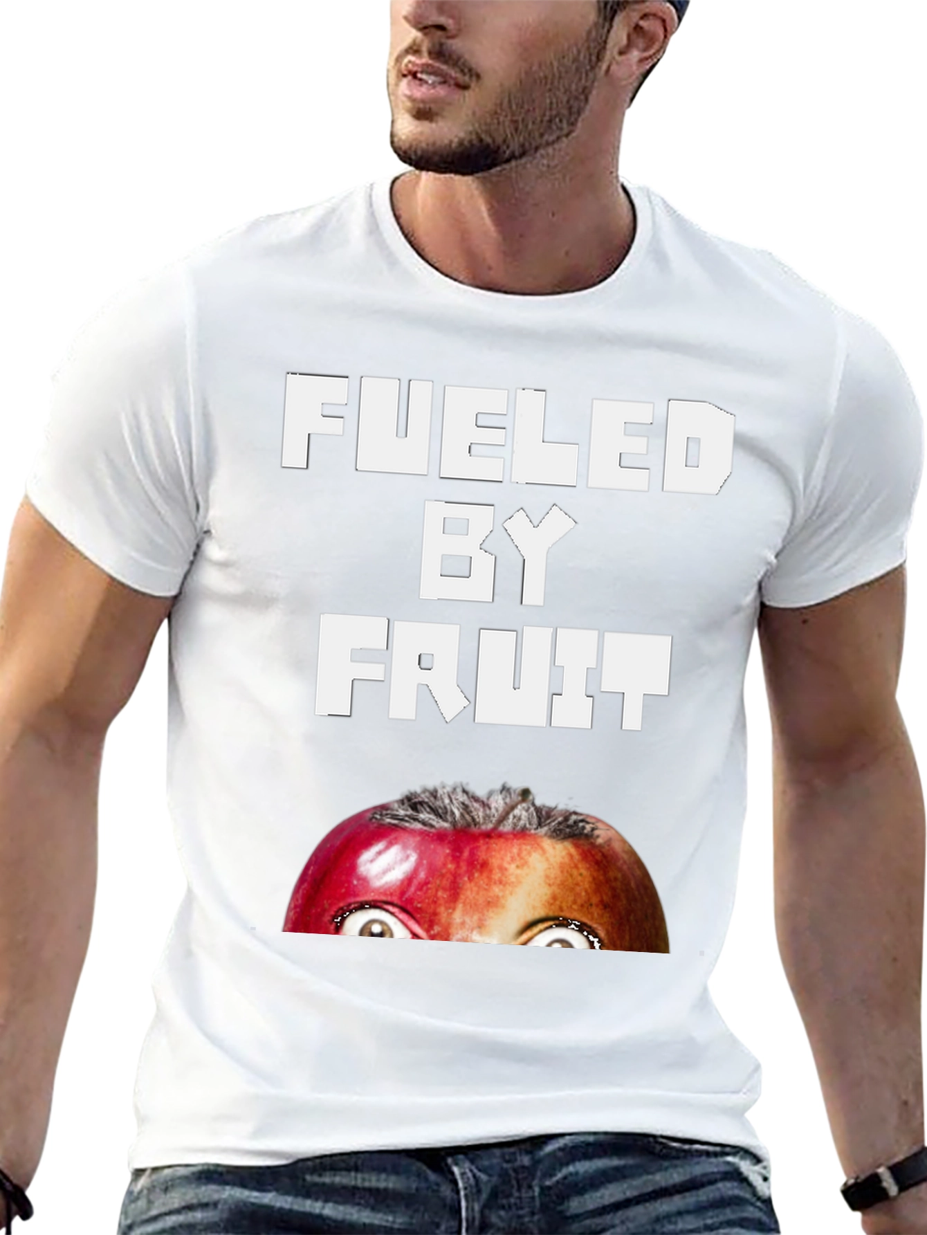 Black Fueled By Fruit T-Shirt - Funny Apple Face Tee view 13